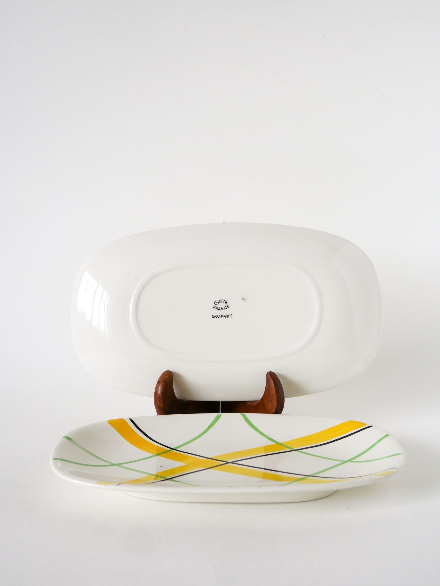 Paire de petits plats en faïence de Gien, modèle Sarabande, Jaune et Vert, Design, 1960