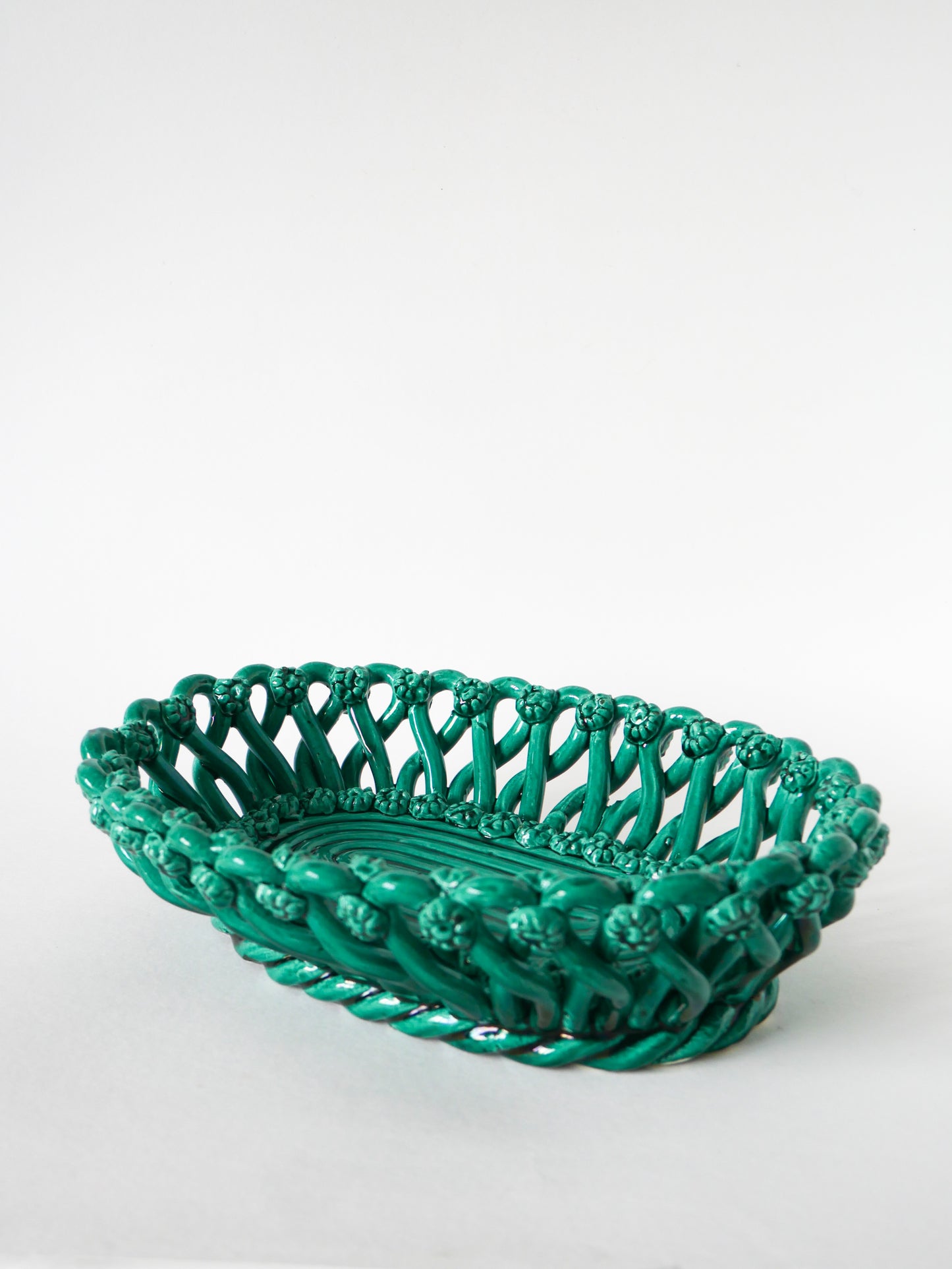 Coupe en céramique / barbotine tressée, Vert, 1960