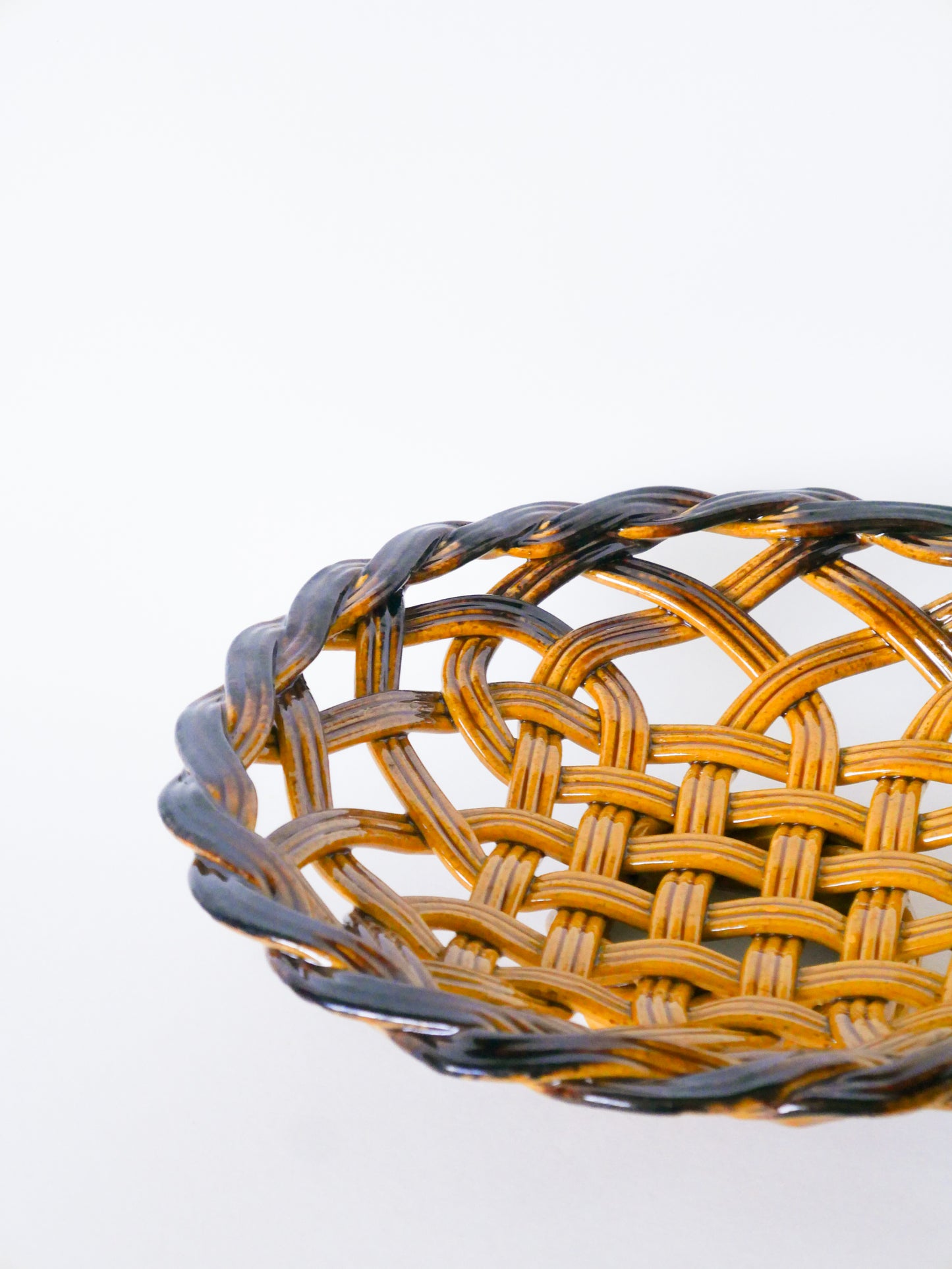 Grande coupe en céramique tressée, Jaune & Marron, 1950