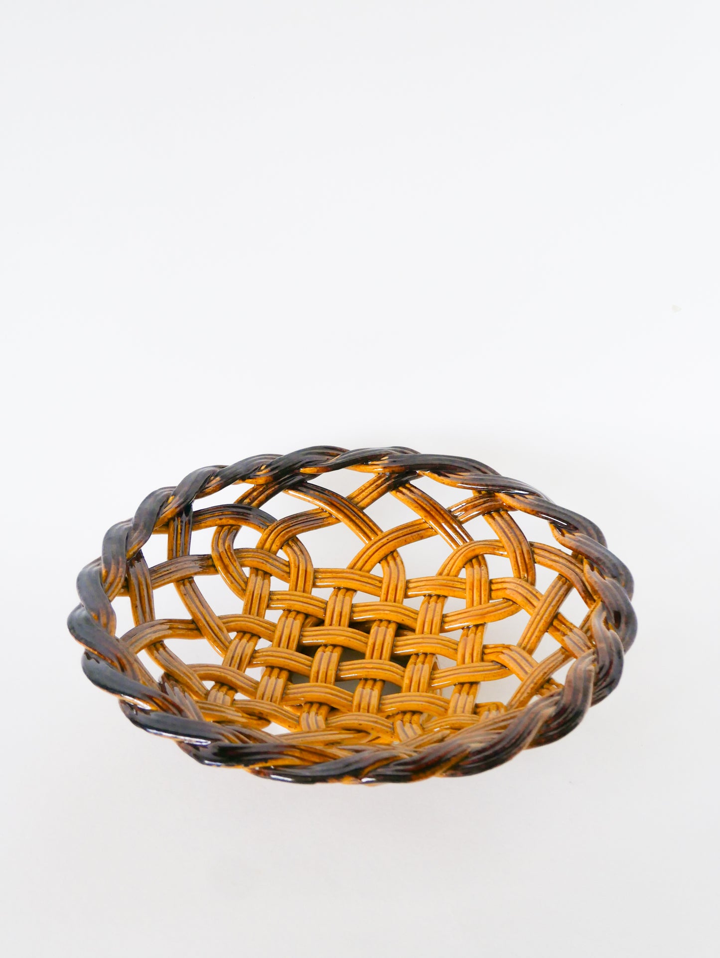 Grande coupe en céramique tressée, Jaune & Marron, 1950