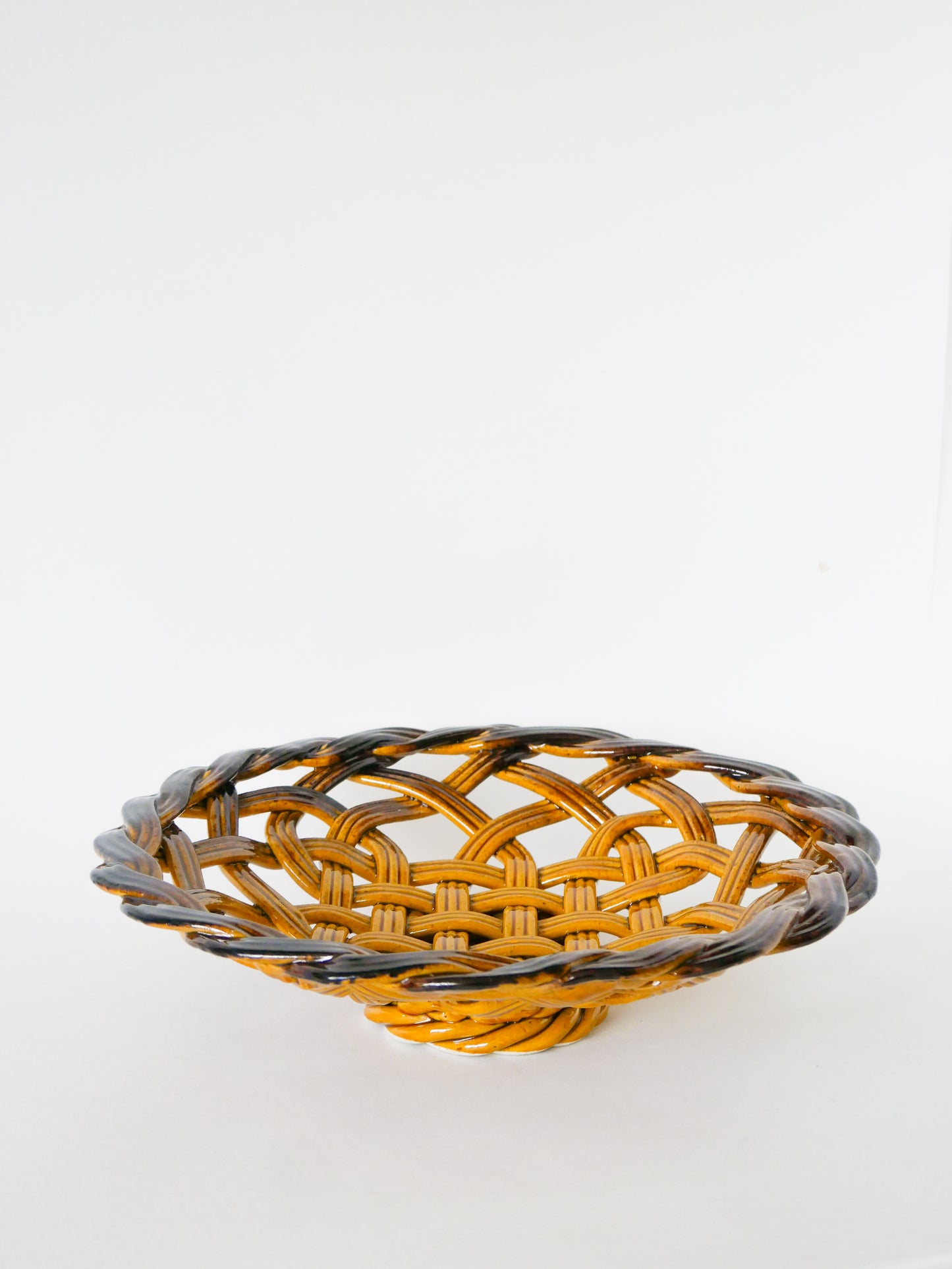 Grande coupe en céramique tressée, Jaune & Marron, 1950