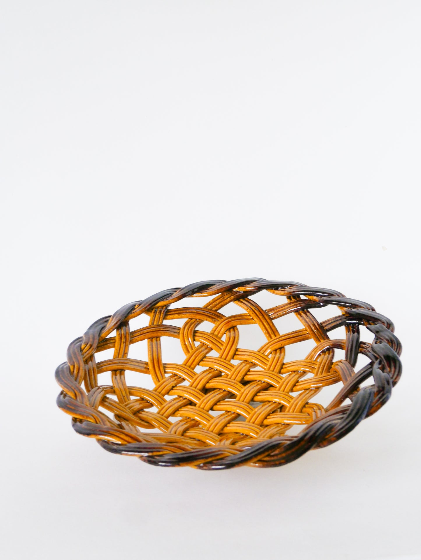 Grande coupe en céramique tressée, Jaune & Marron, 1950