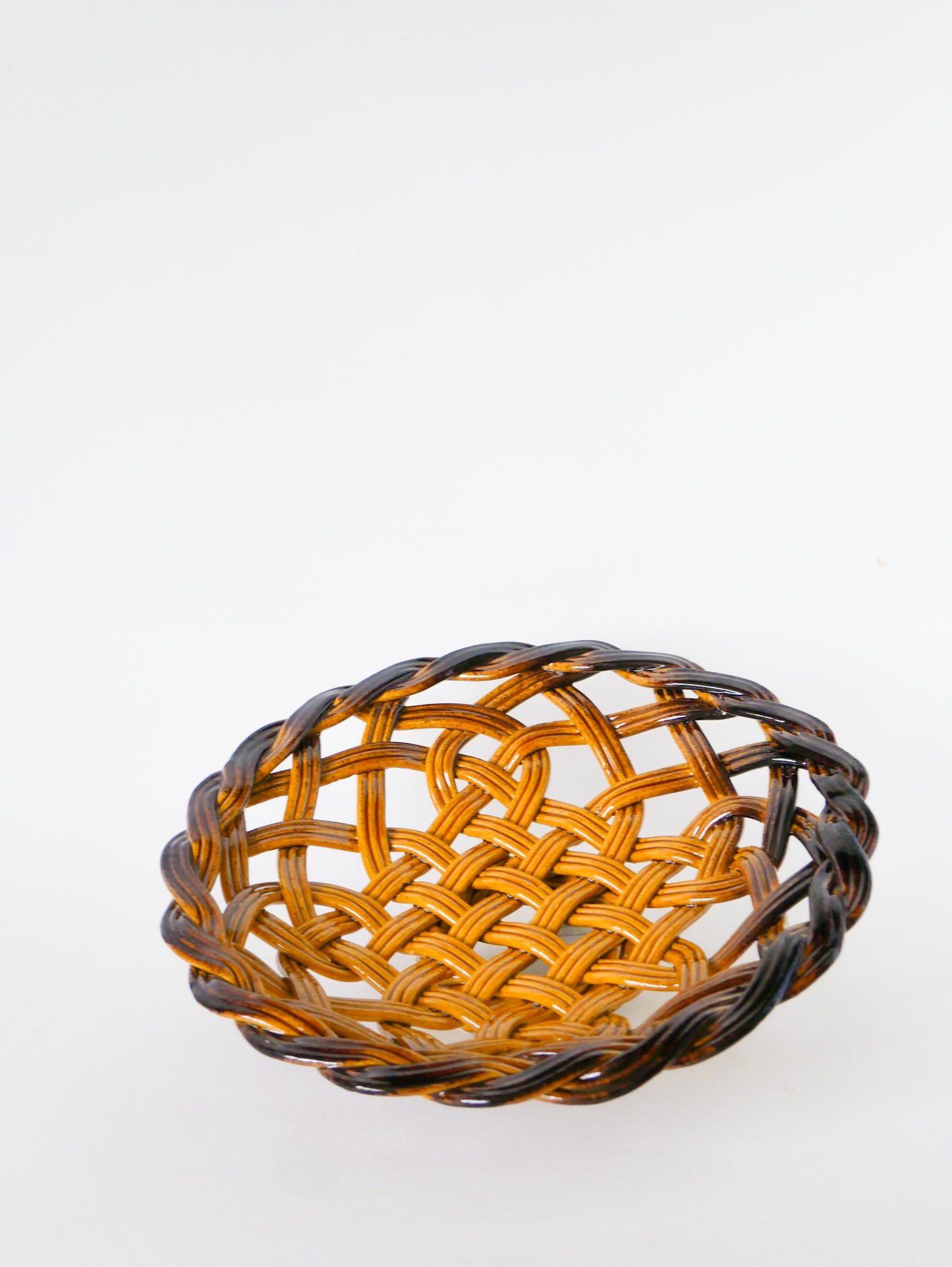 Grande coupe en céramique tressée, Jaune & Marron, 1950