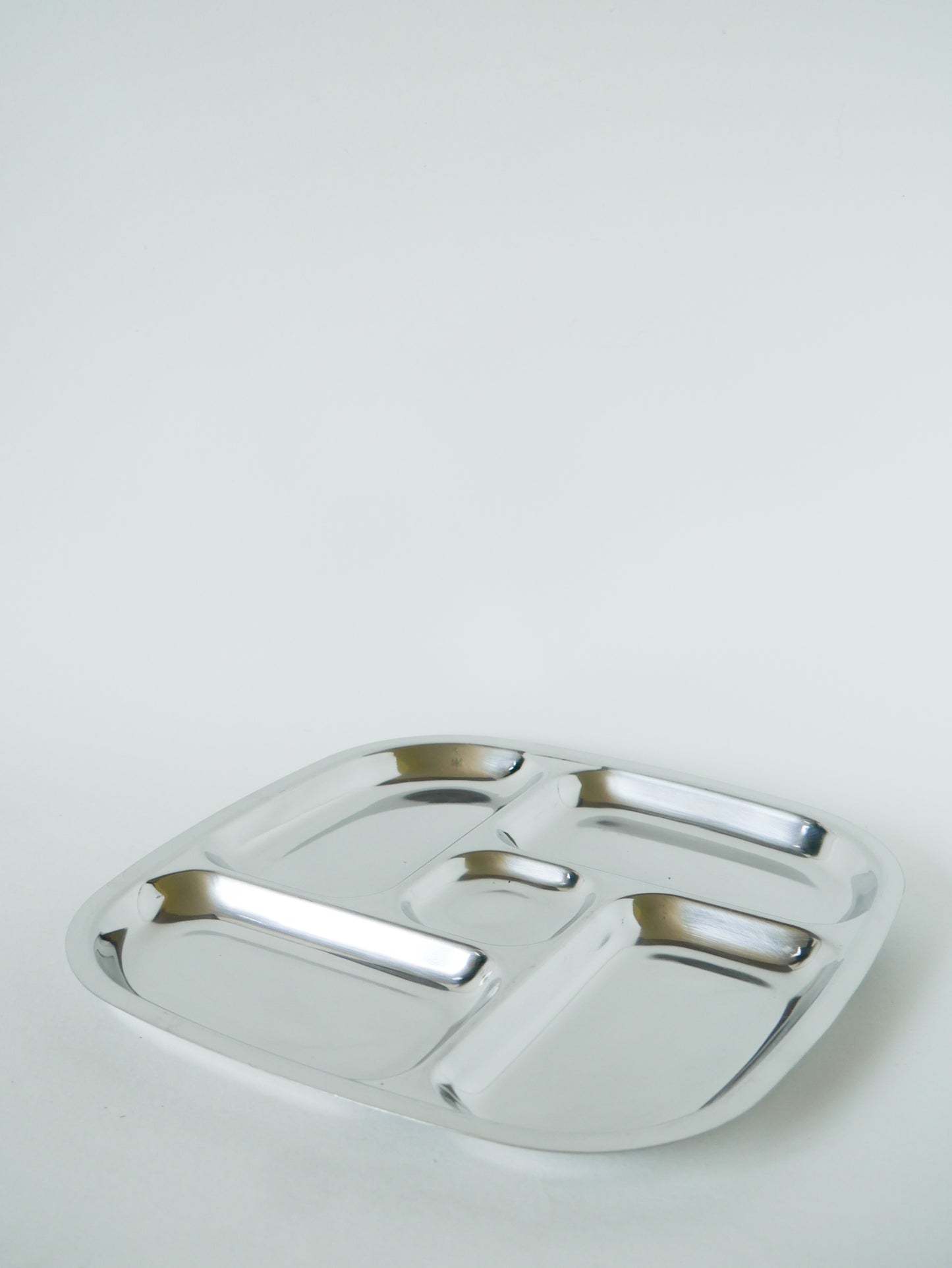 Présentoir à compartiments en inox, Carré, Design, 1970 - 27 cm