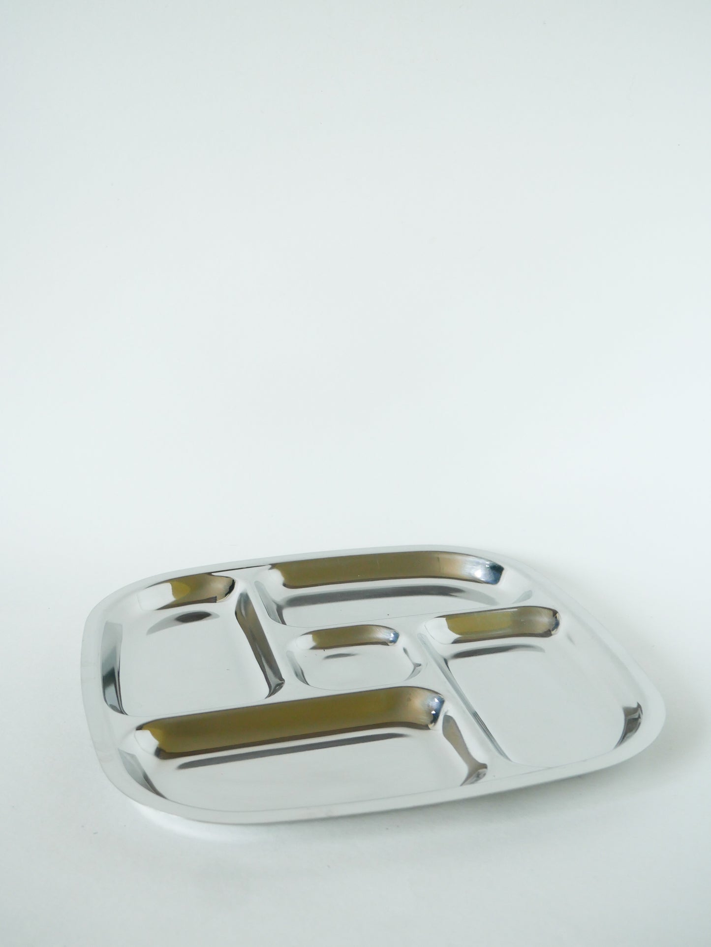 Présentoir à compartiments en inox, Carré, Design, 1970 - 27 cm