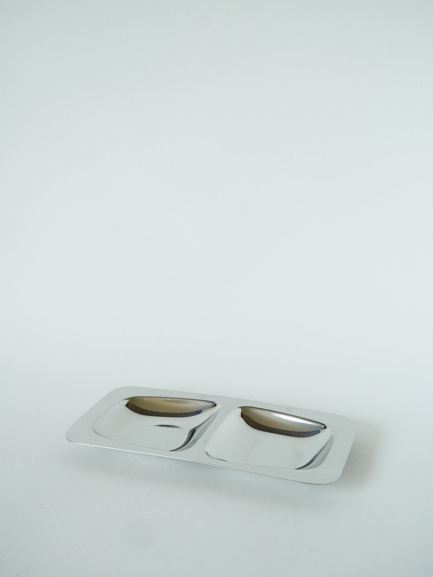 Petit plat à compartiments en inox, Rectangulaire, Design, 1970 - 21 X 12 cm