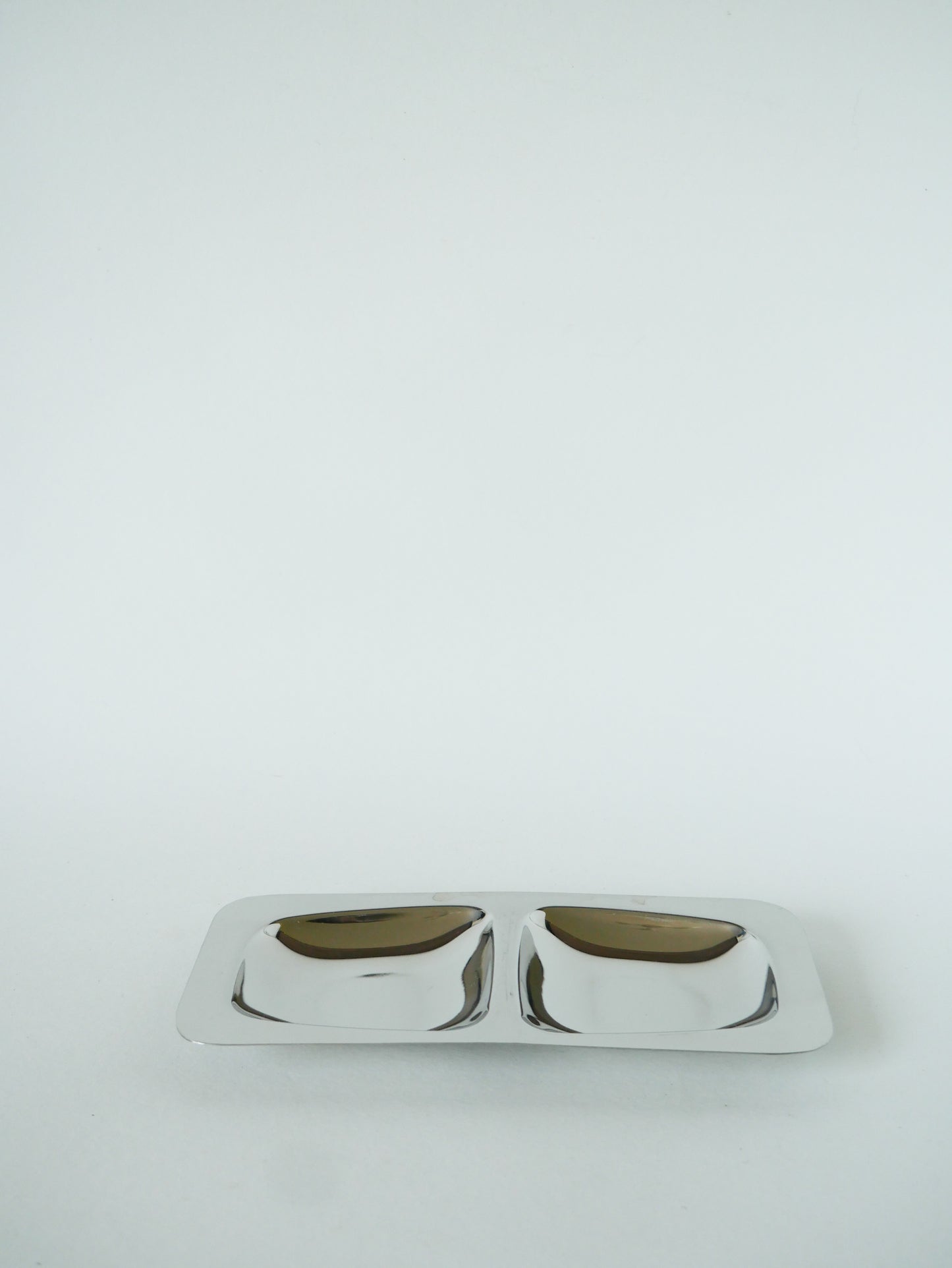 Petit plat à compartiments en inox, Rectangulaire, Design, 1970 - 21 X 12 cm