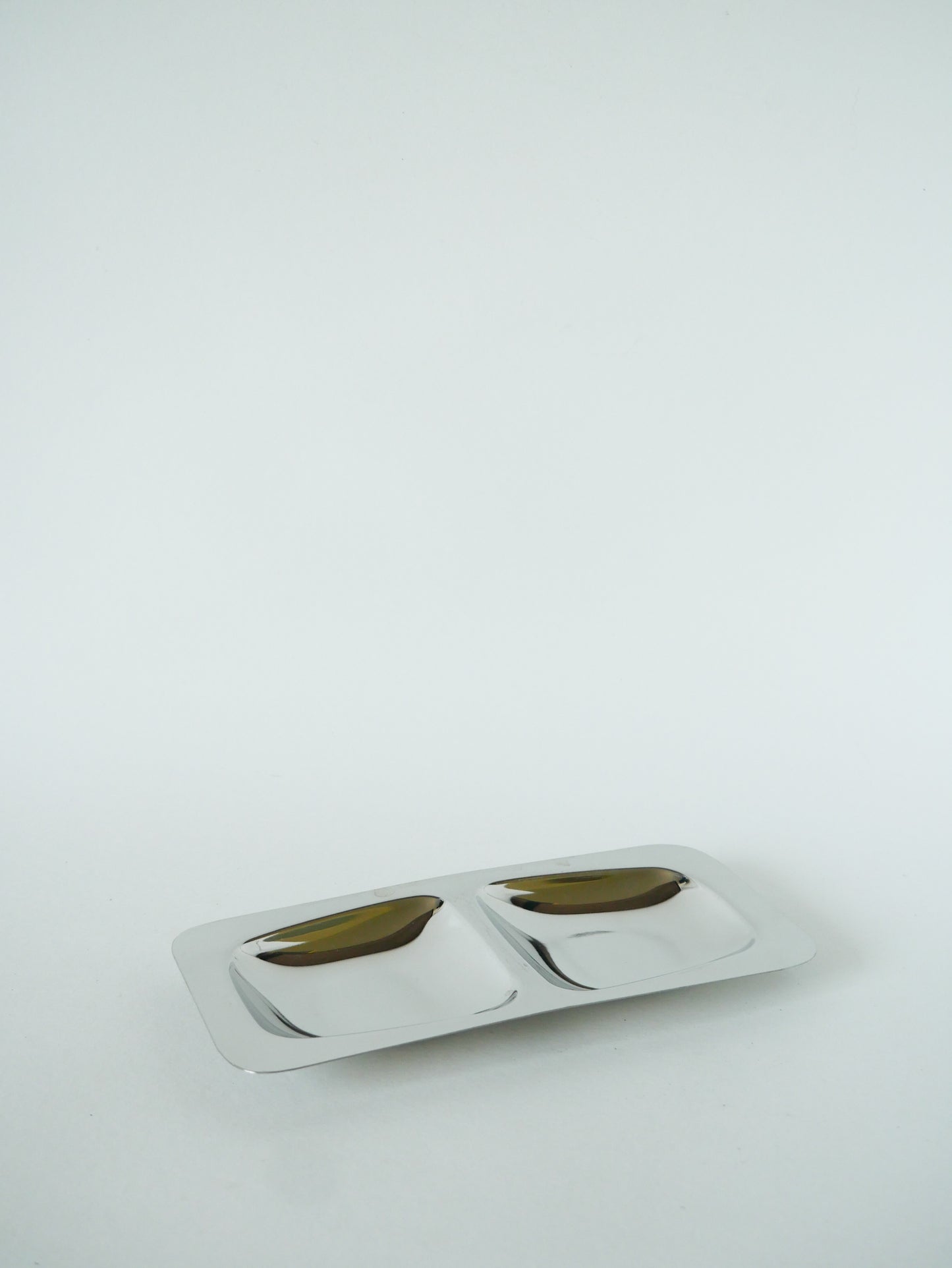 Petit plat à compartiments en inox, Rectangulaire, Design, 1970 - 21 X 12 cm