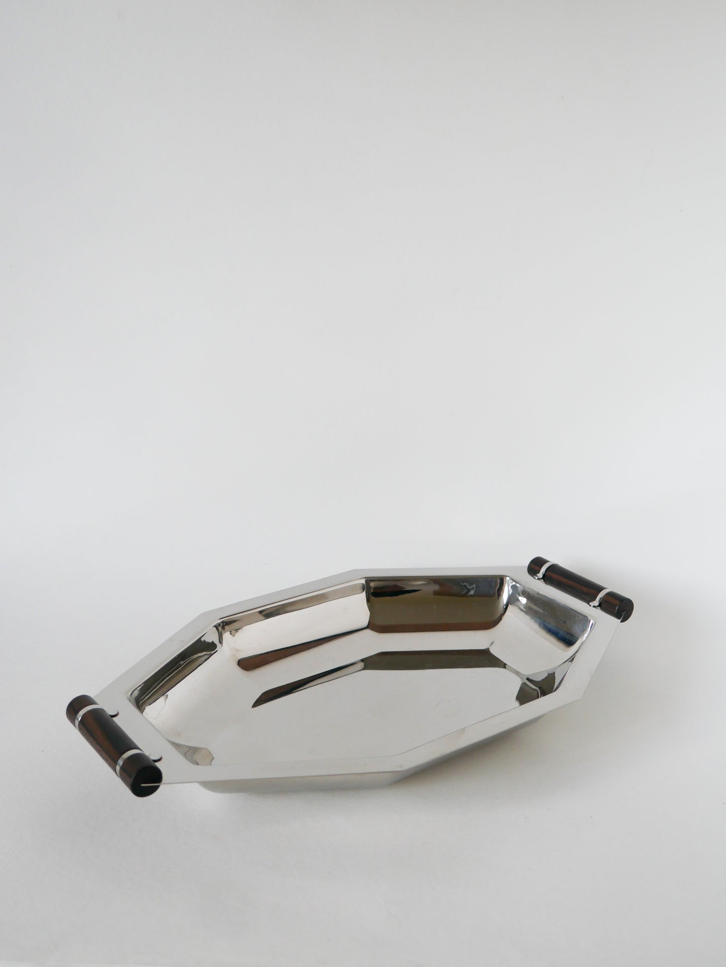 Plateau octogonal en inox et poignées en ébène, Art Déco, 1930