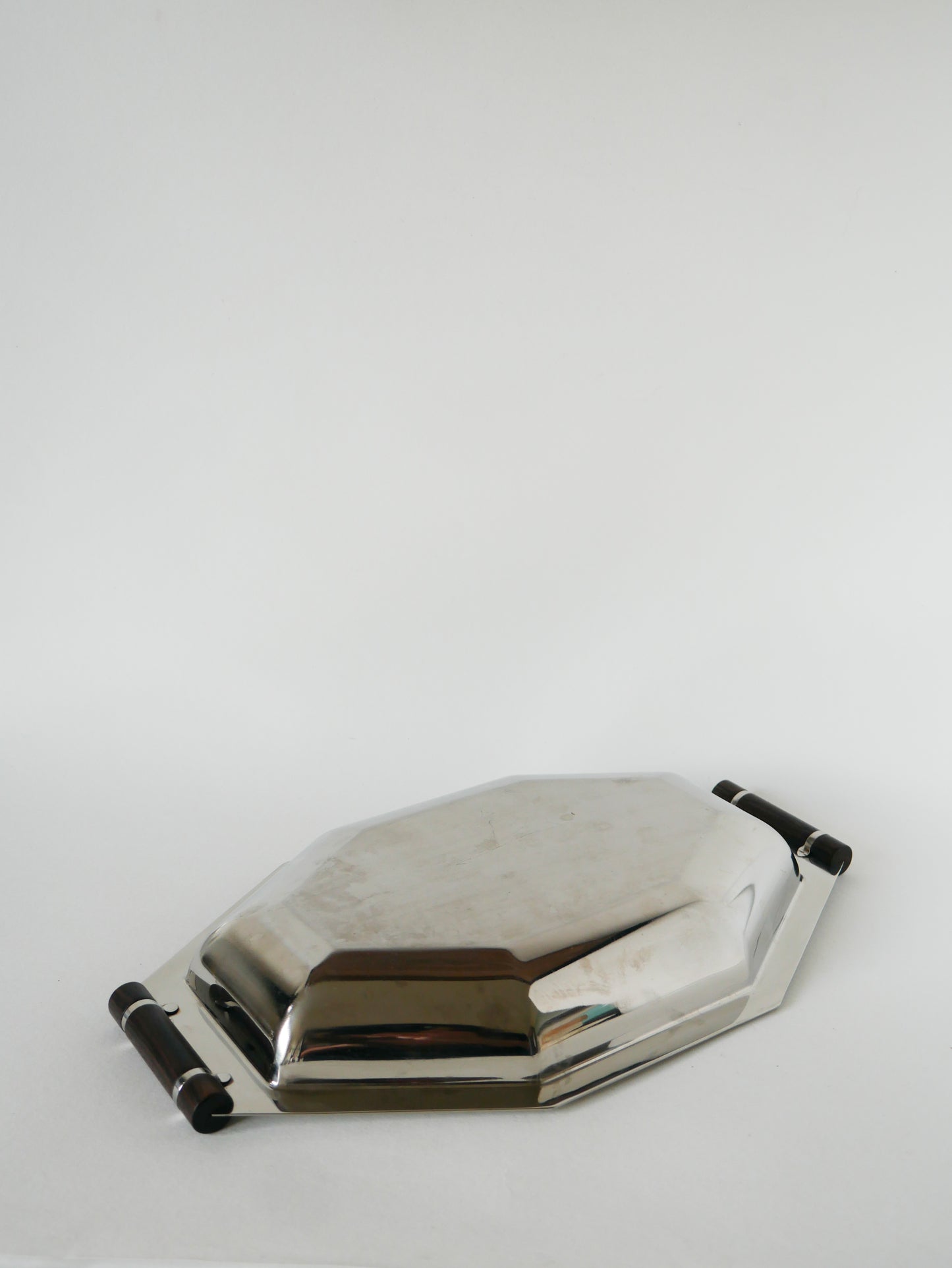 Plateau octogonal en inox et poignées en ébène, Art Déco, 1930