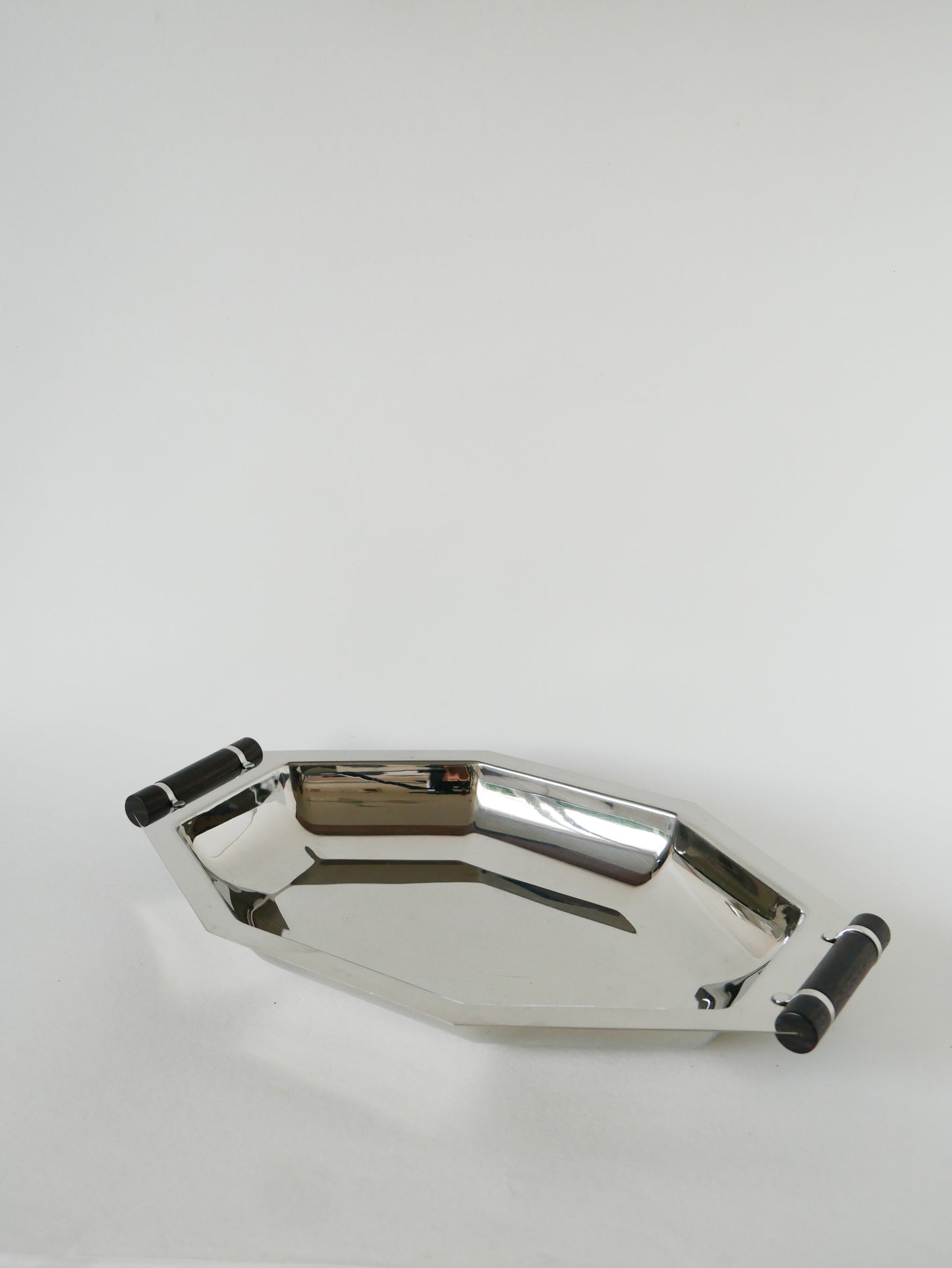 Plateau octogonal en inox et poignées en ébène, Art Déco, 1930