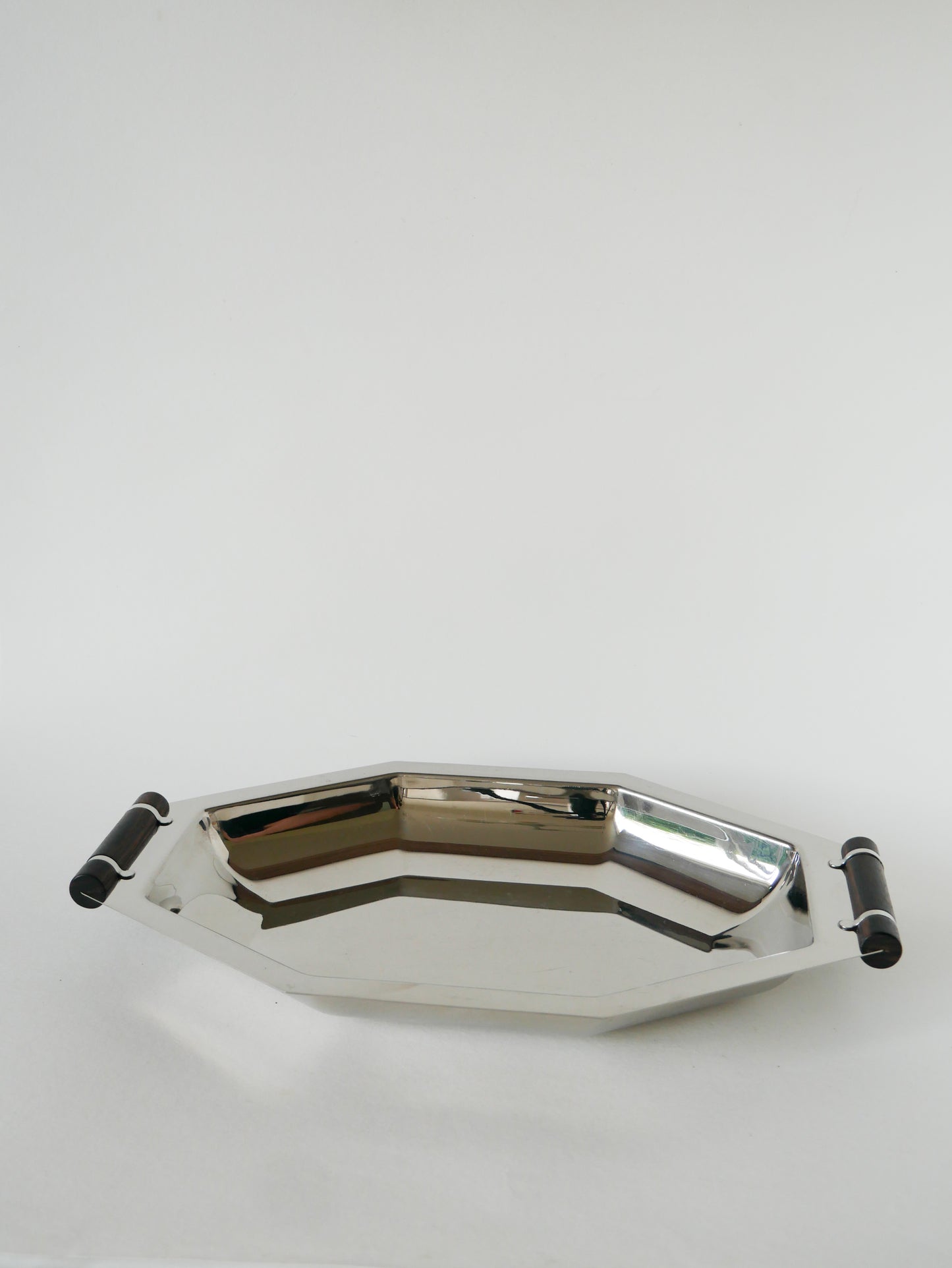 Plateau octogonal en inox et poignées en ébène, Art Déco, 1930