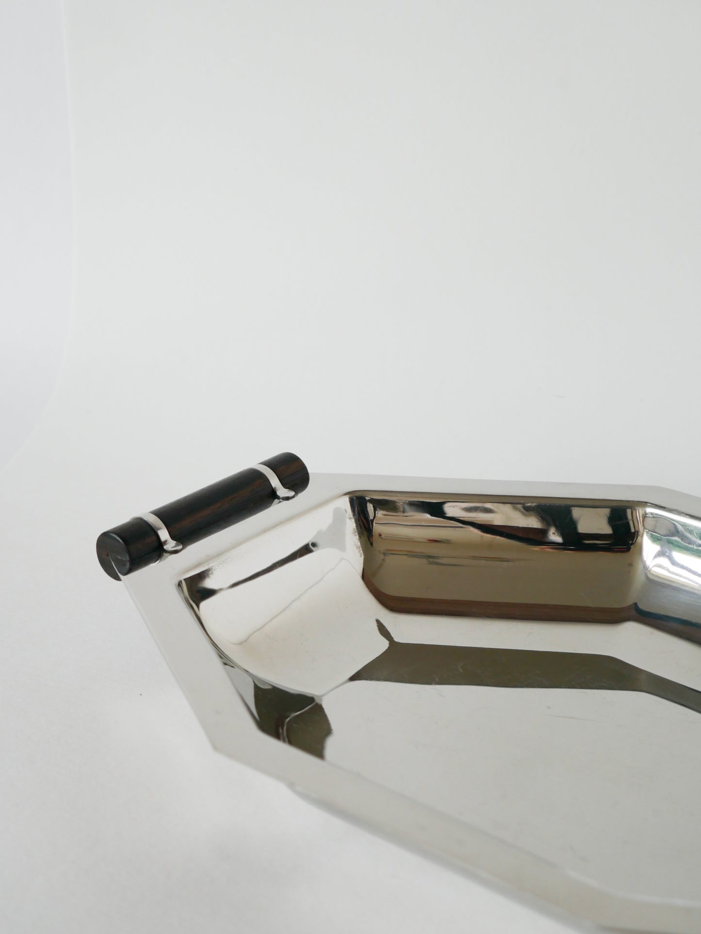 Plateau octogonal en inox et poignées en ébène, Art Déco, 1930