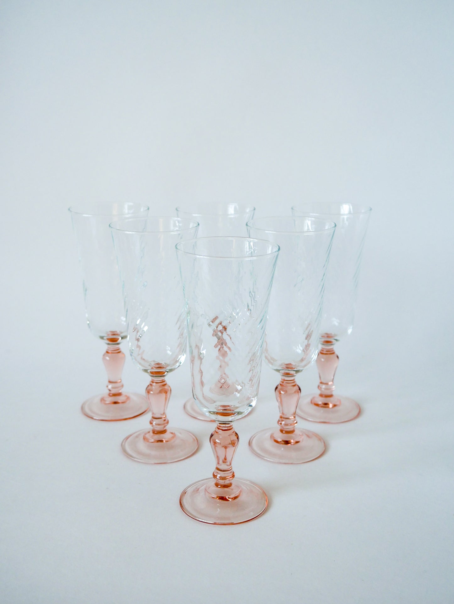 Lot de 6 flûtes à champagne Rosaline bicolore France 1960-1970