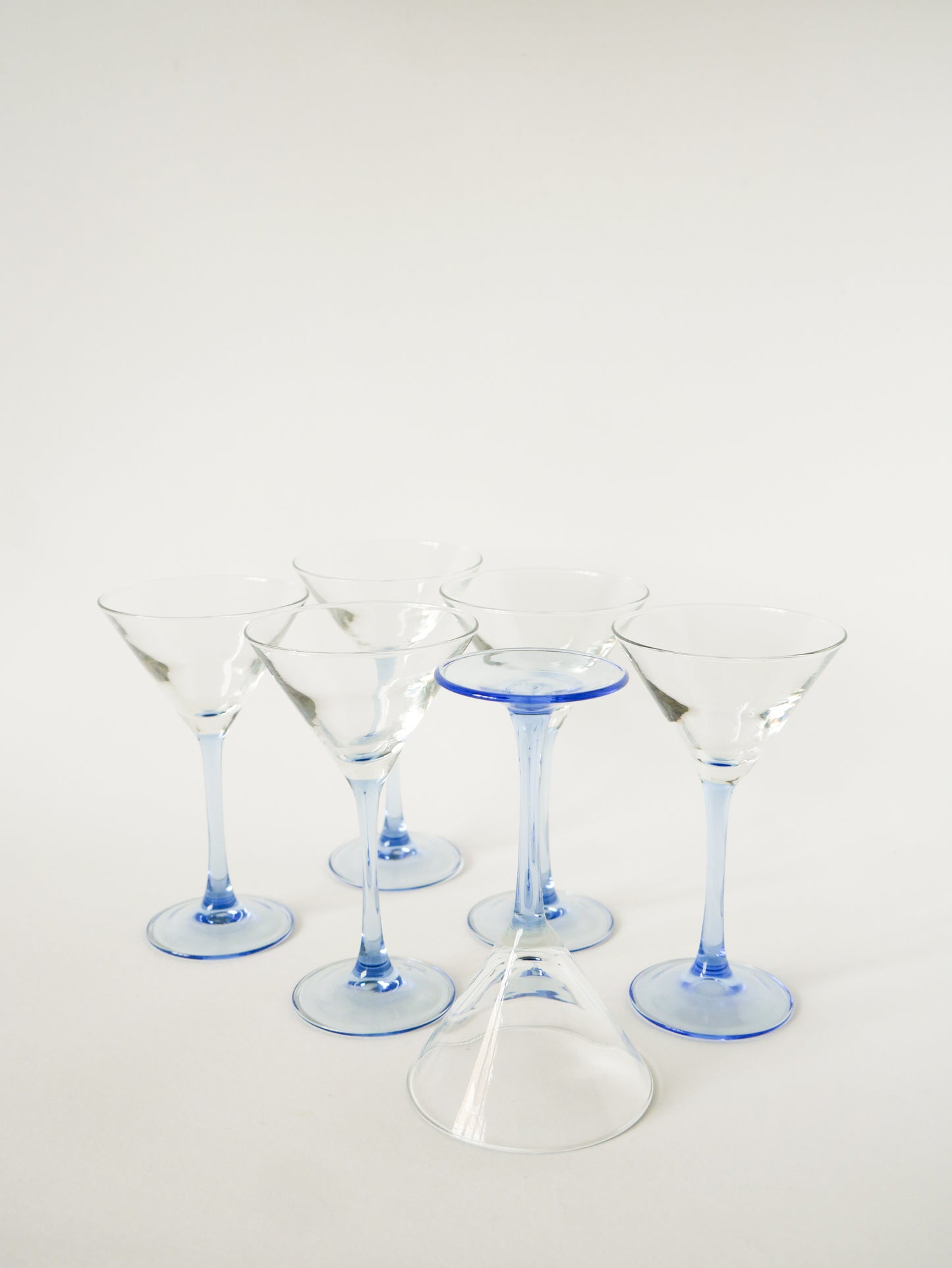 Lot de 6 verres à cocktails en verre à pieds, Bleu, Luminarc, Made in France, 1970