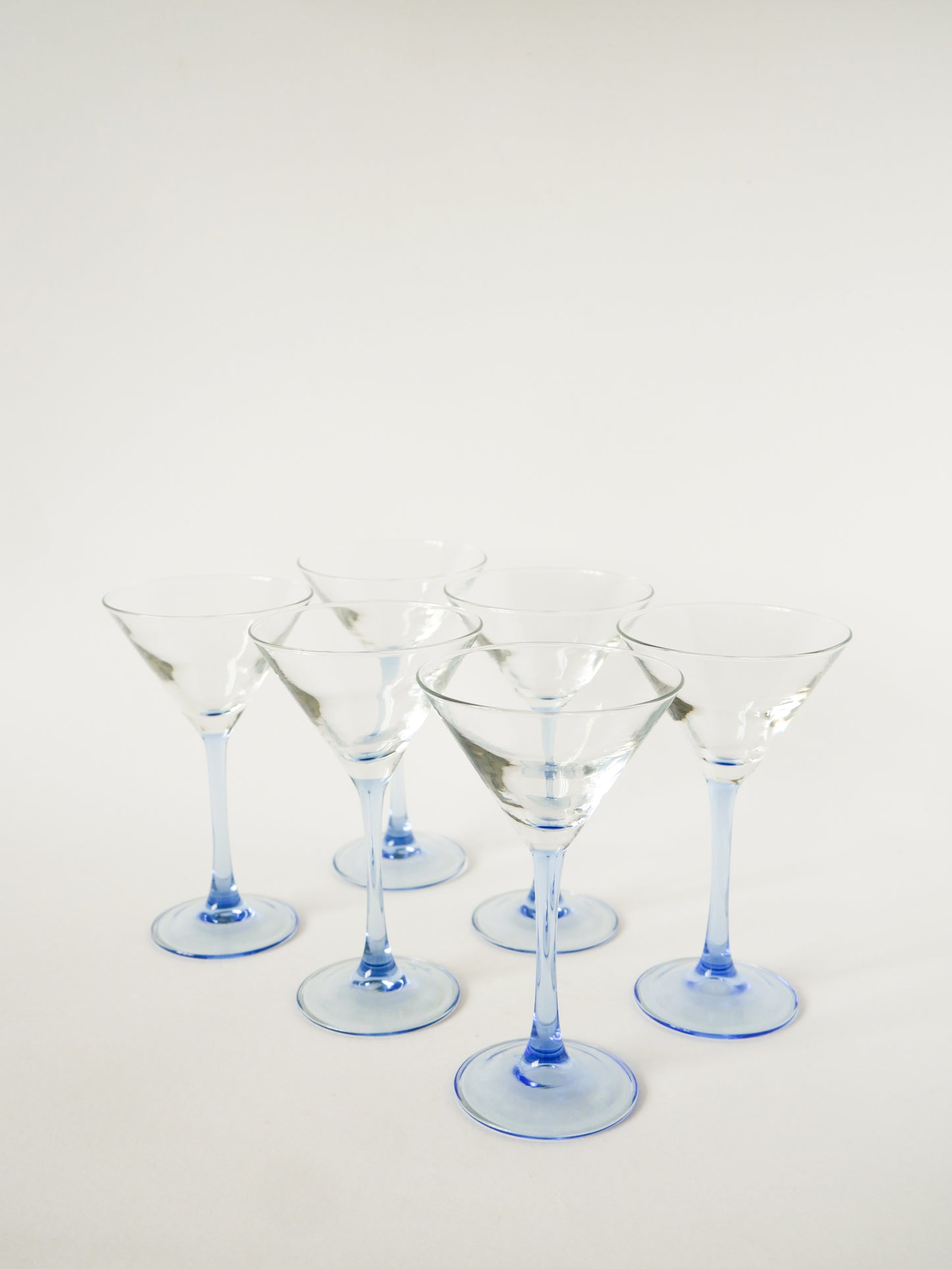 Lot de 6 verres à cocktails en verre à pieds, Bleu, Luminarc, Made in France, 1970