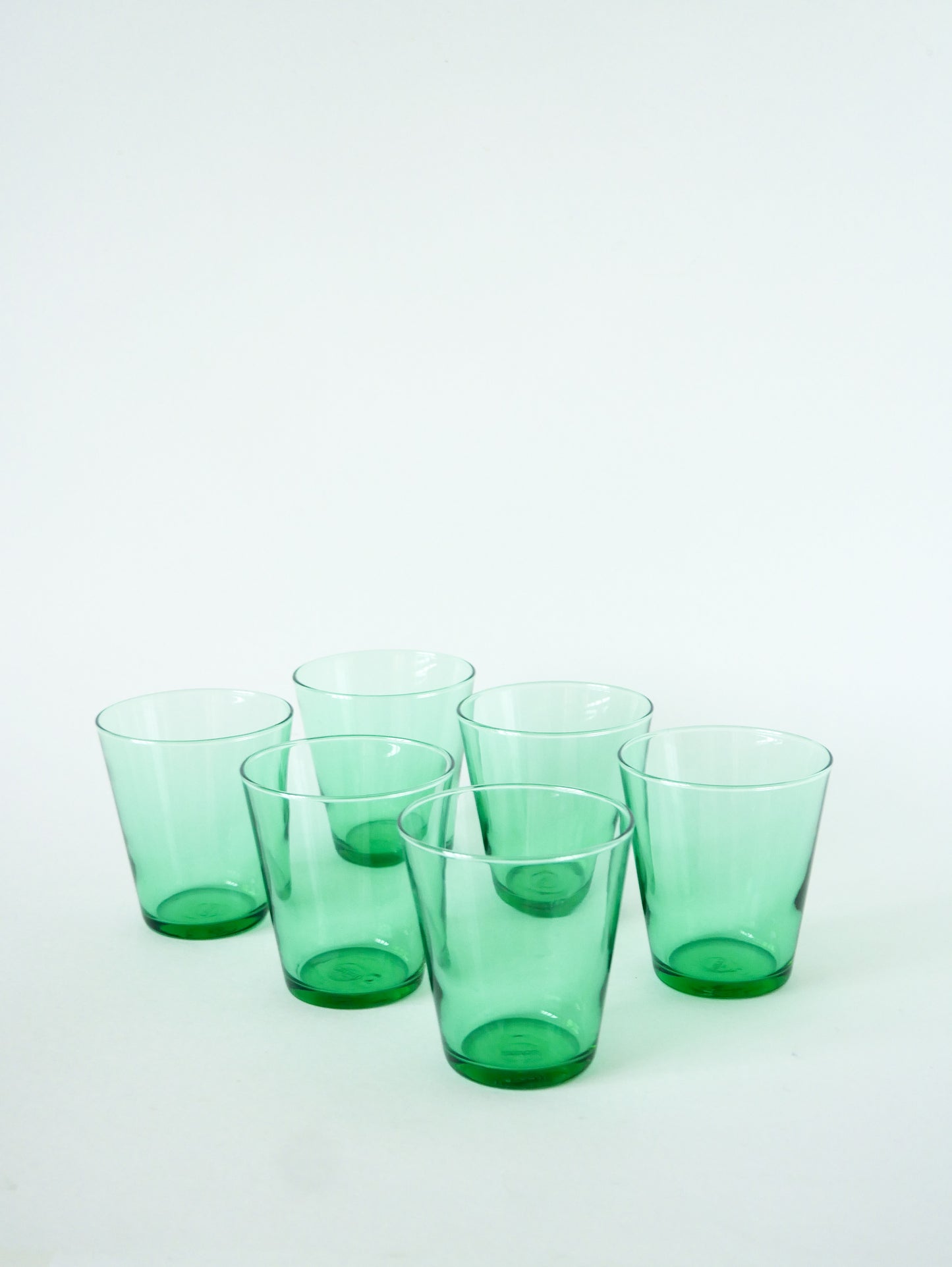 Lot de 6 verres à eau en verre vert, 1970