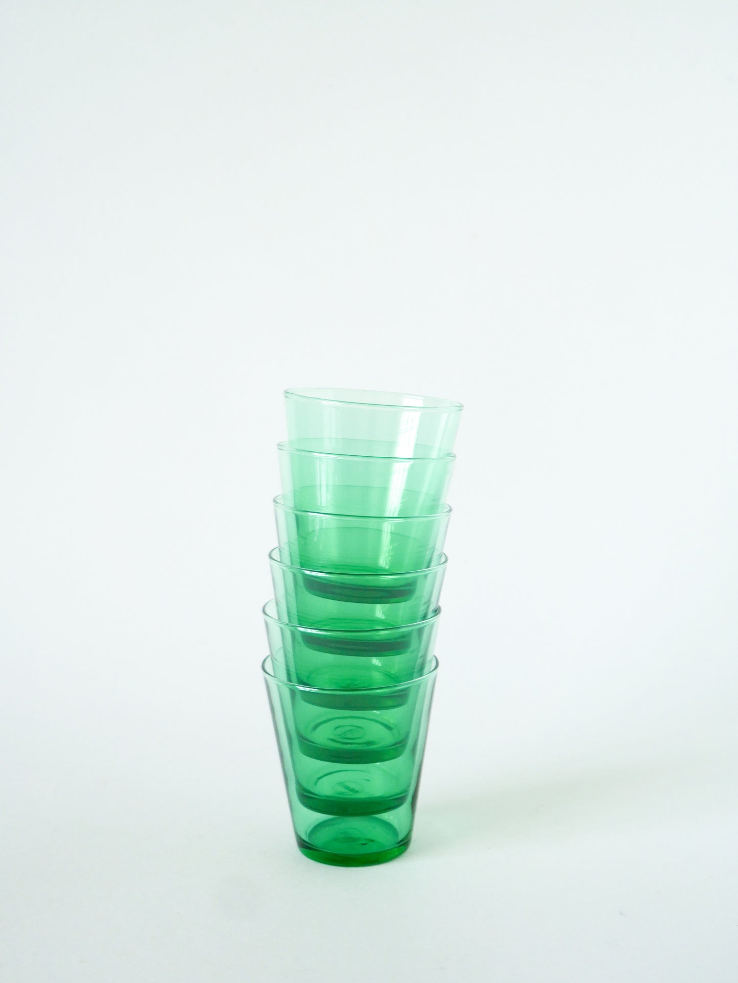 Lot de 6 verres à eau en verre vert, 1970