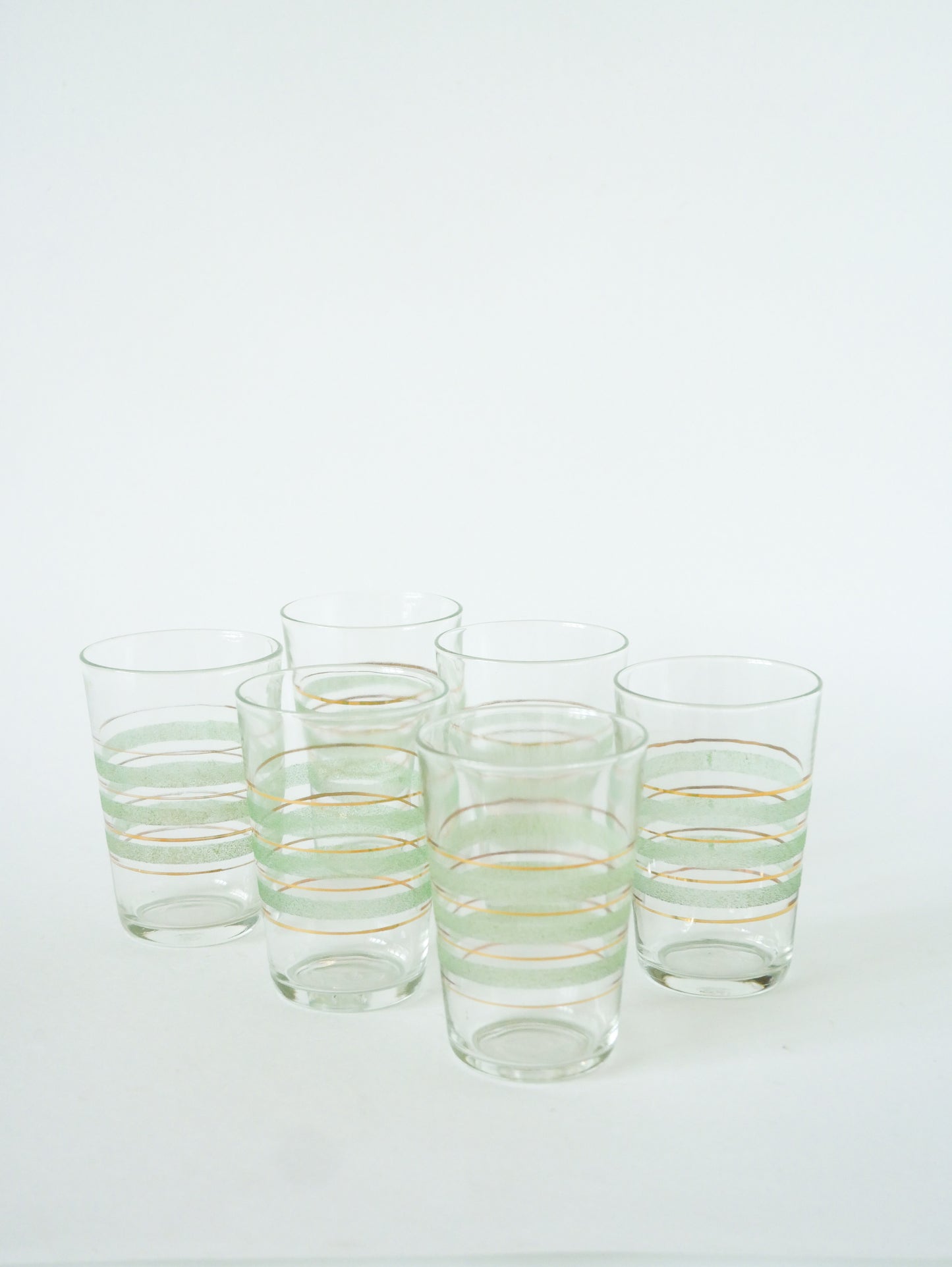 Lot de 6 verres à eau, Granité Vert et liserés Dorés, 1950