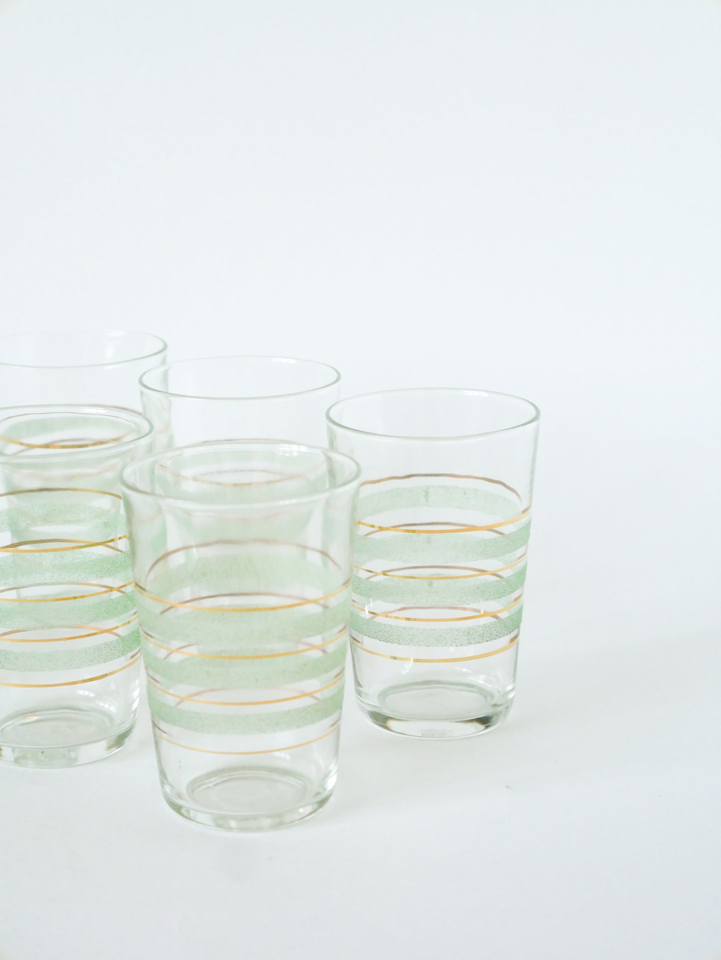 Lot de 6 verres à eau, Granité Vert et liserés Dorés, 1950