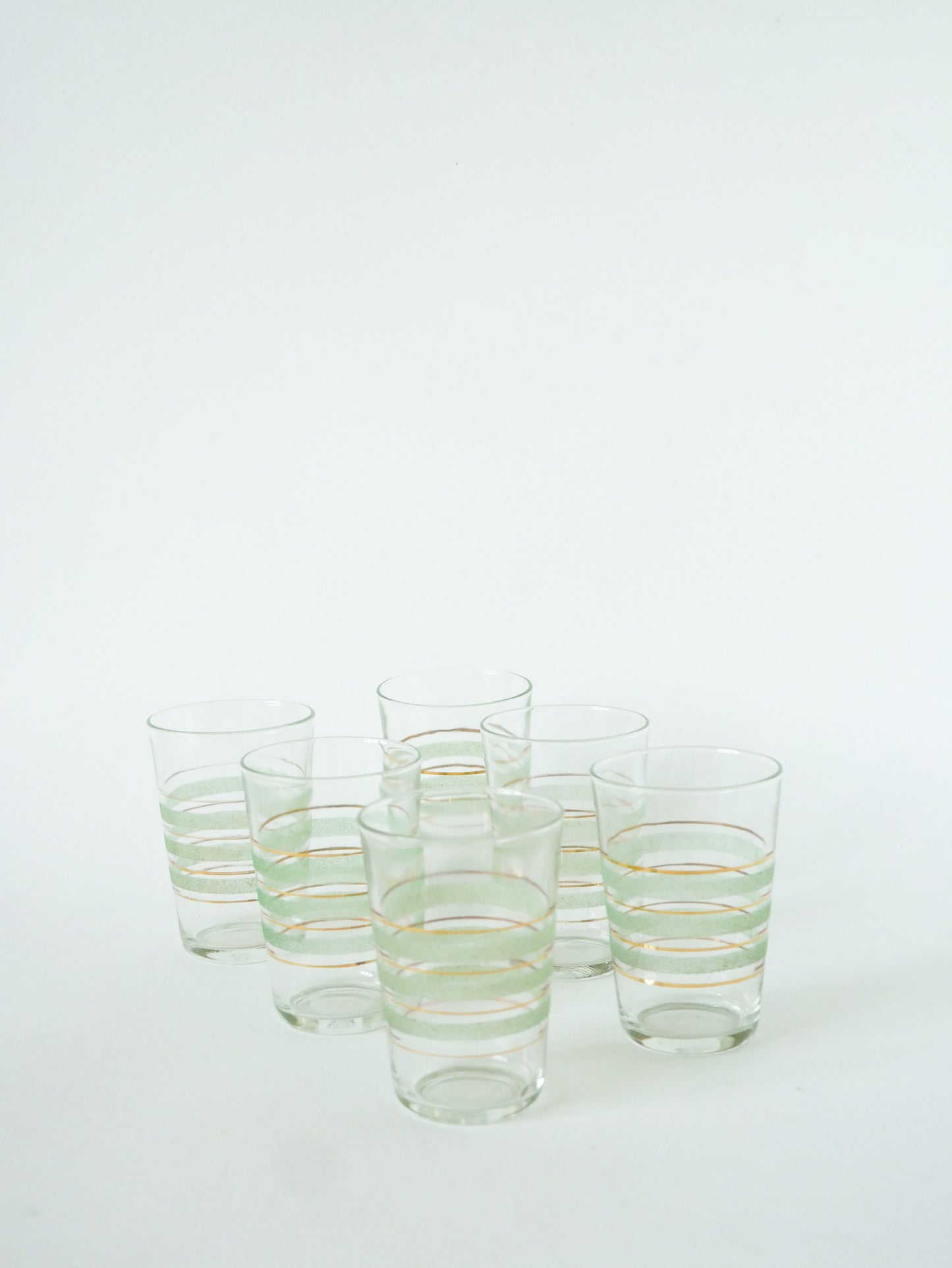 Lot de 6 verres à eau, Granité Vert et liserés Dorés, 1950