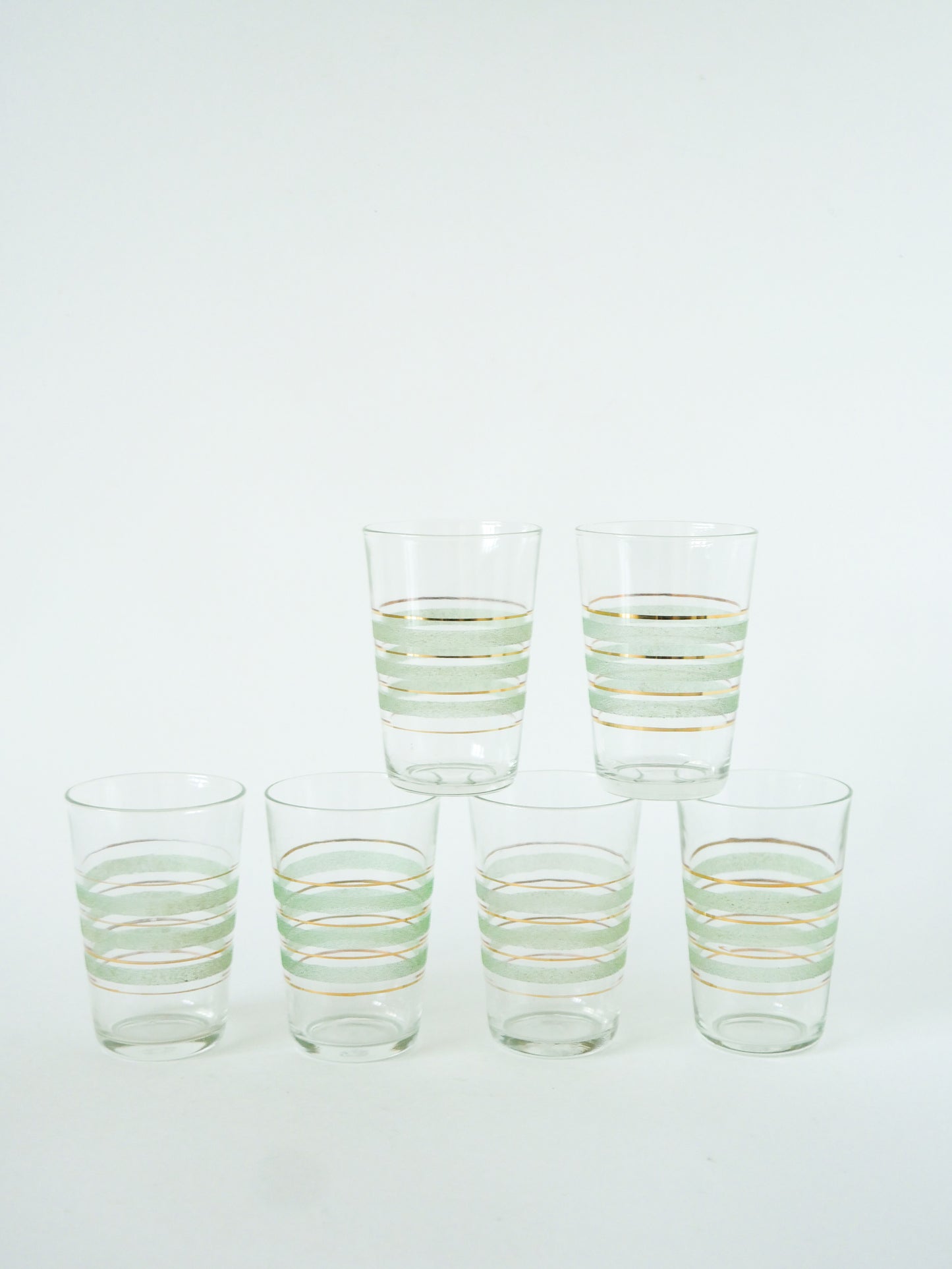 Lot de 6 verres à eau, Granité Vert et liserés Dorés, 1950