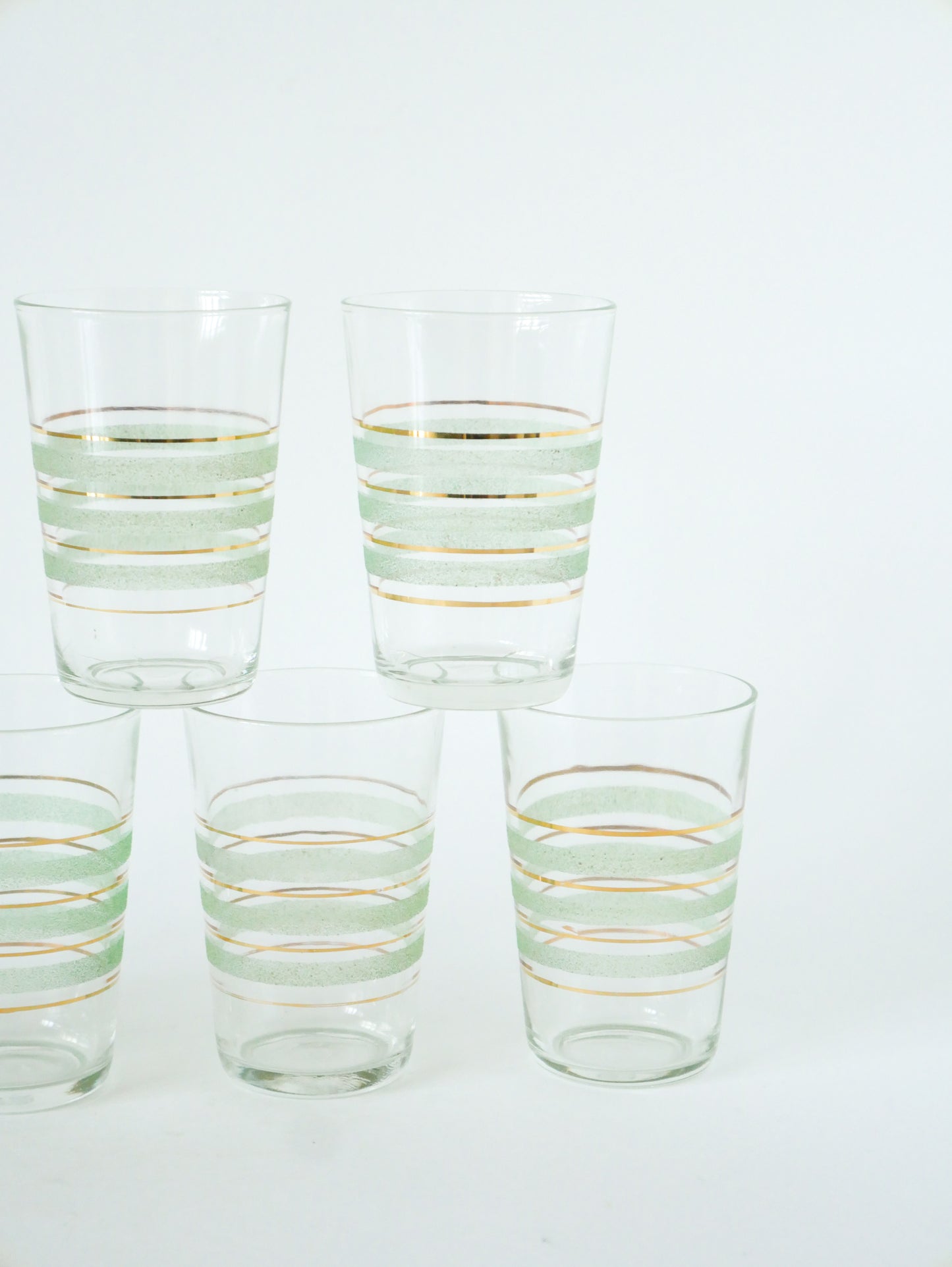 Lot de 6 verres à eau, Granité Vert et liserés Dorés, 1950