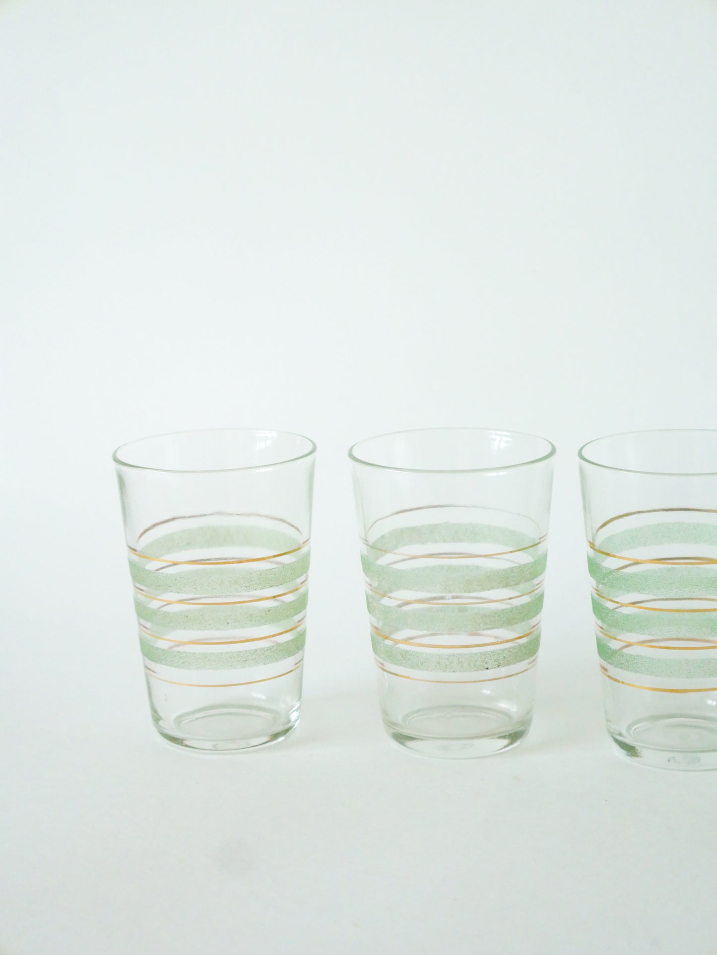 Lot de 6 verres à eau, Granité Vert et liserés Dorés, 1950
