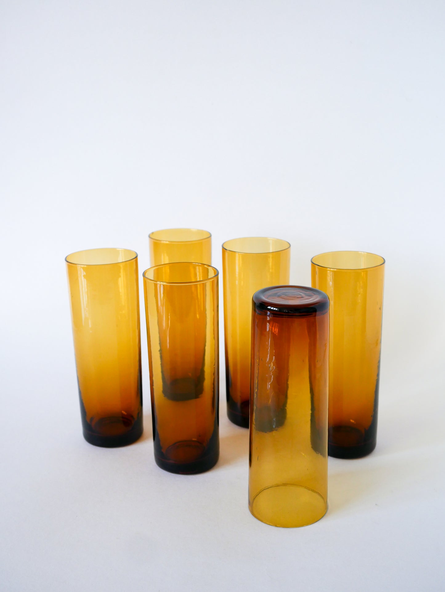 Ensemble de 6 verres ambrés Long Drink, Design, 1970