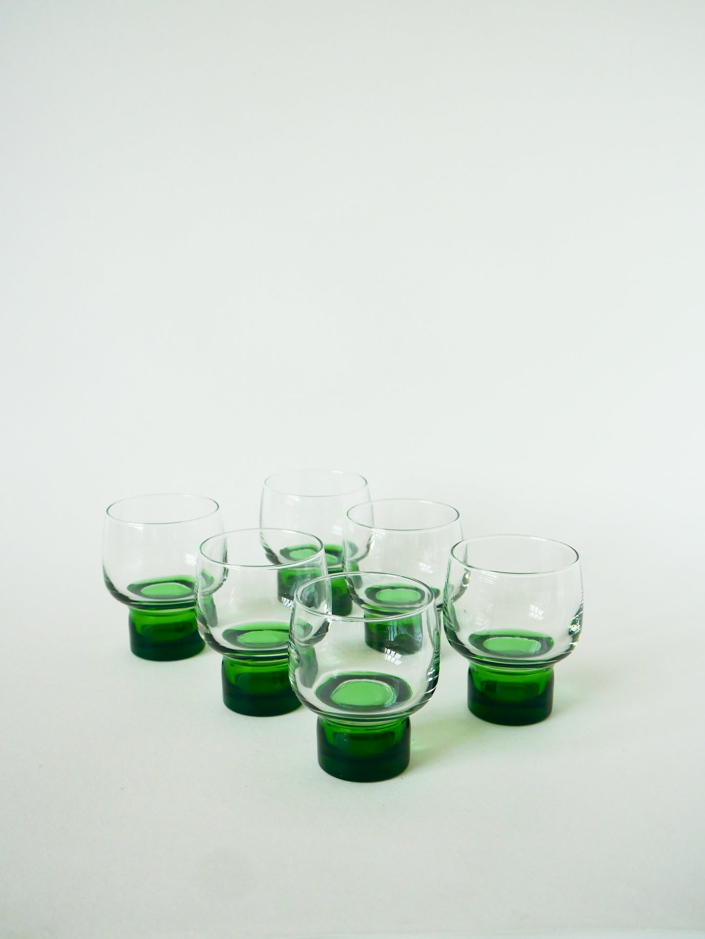 Lot de 6 petits verres à vin, pieds Vert, Luminarc, Design, 1970