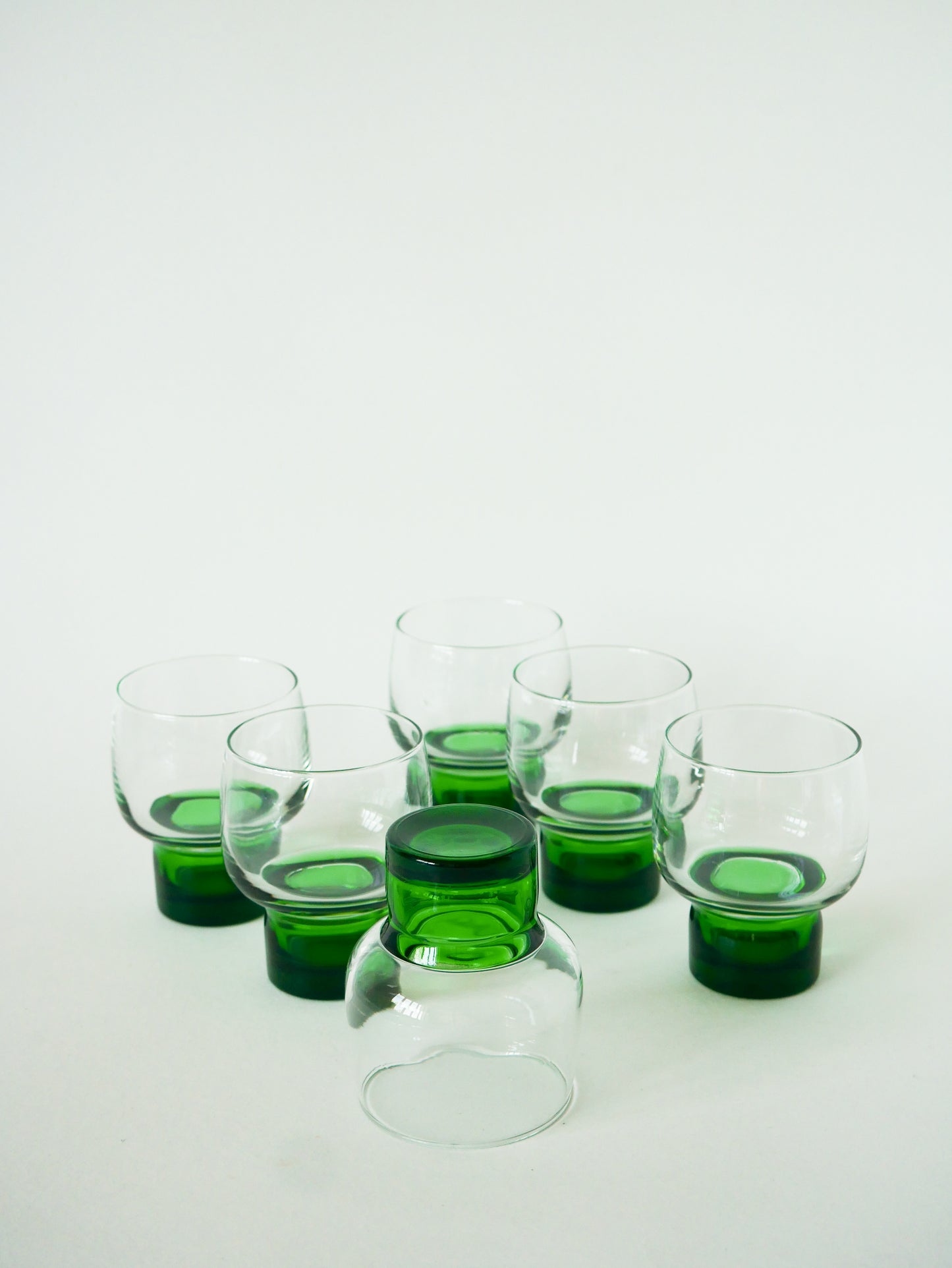 Lot de 6 petits verres à vin, pieds Vert, Luminarc, Design, 1970