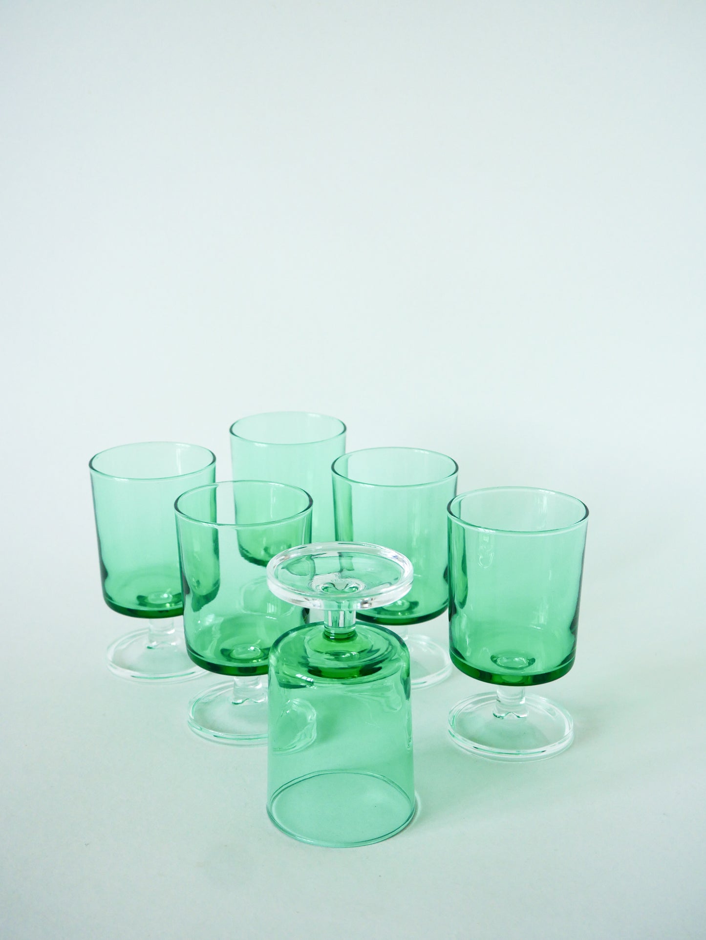 Lot de 6 petits verres à vin, Vert, Luminarc, modèle Cavalier, 1970