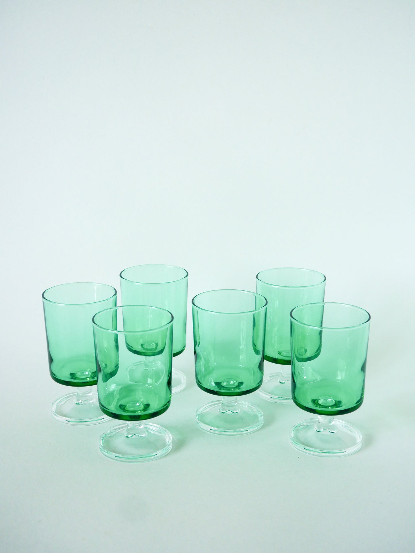 Lot de 6 petits verres à vin, Vert, Luminarc, modèle Cavalier, 1970