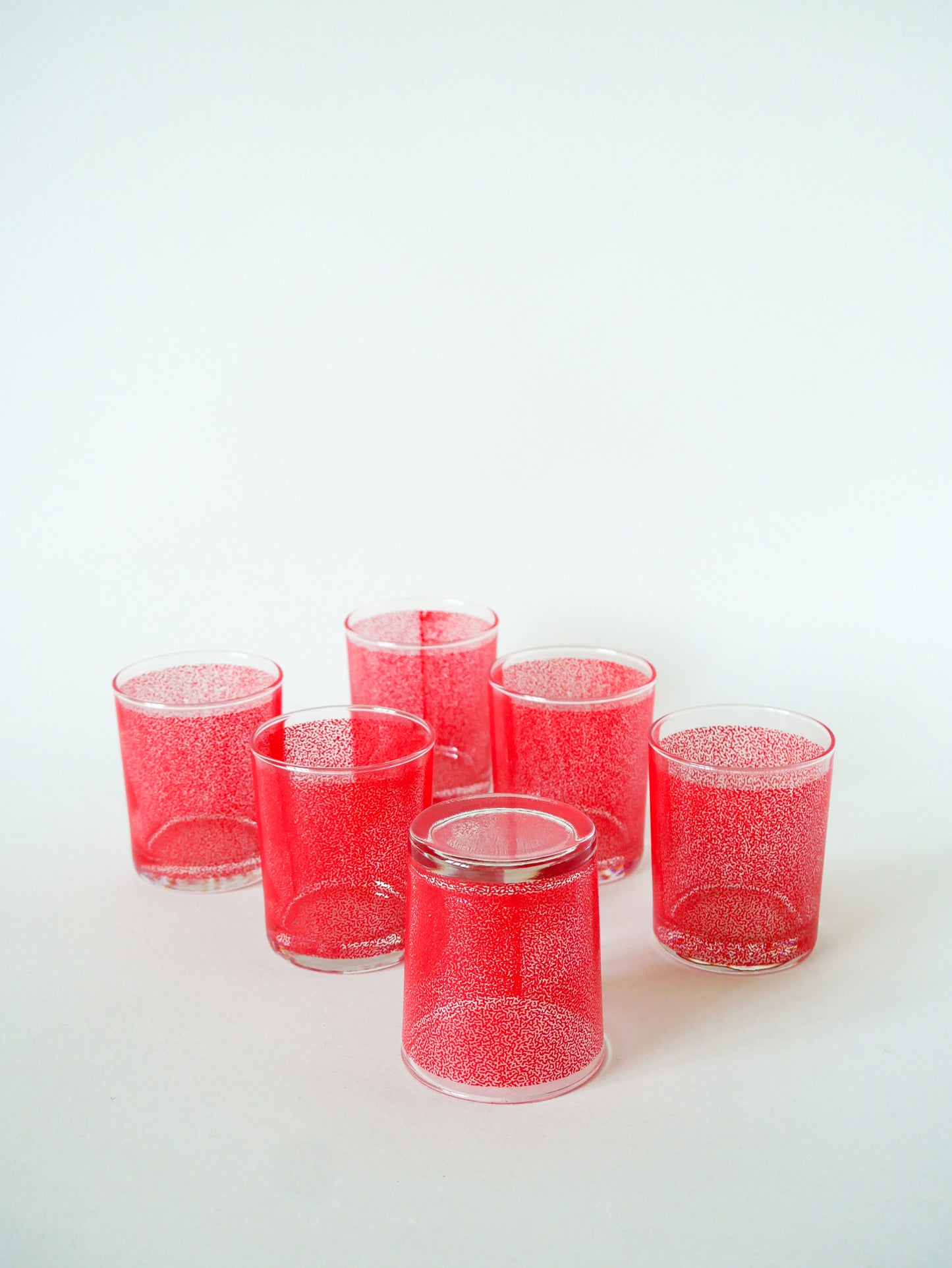 Lot de 6 petits verres à eau, Moucheté Rouge, 1970