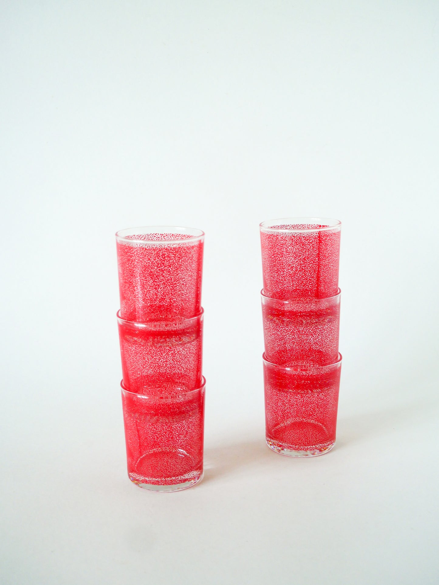 Lot de 6 petits verres à eau, Moucheté Rouge, 1970