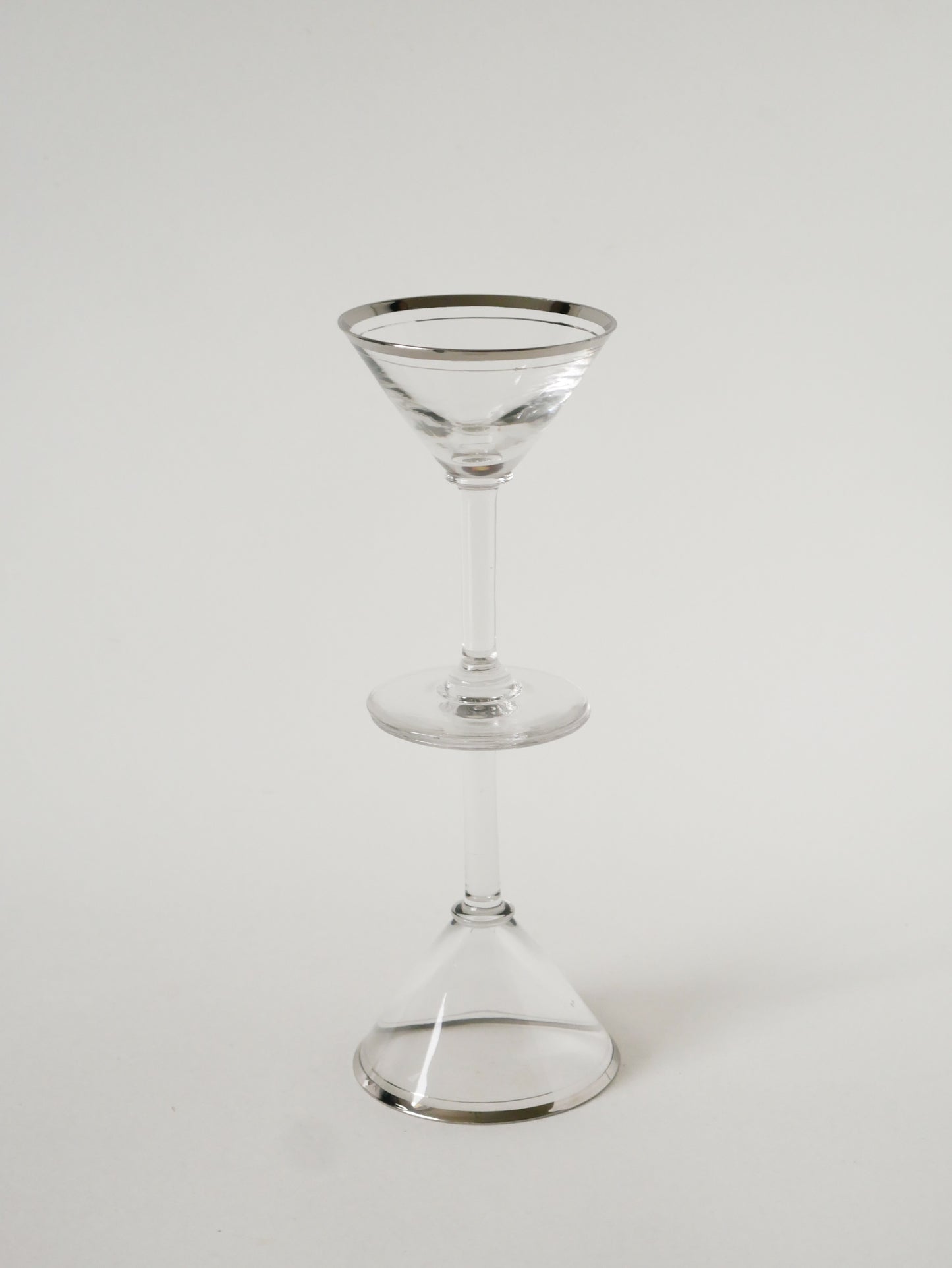 Lot de 6 verres à cocktail / Martini, liseré chromé, Art Déco, 1930