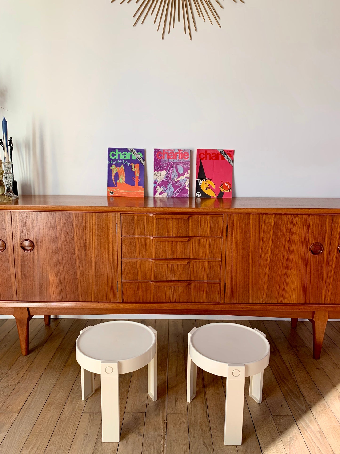 Paire de tables de chevets en plastique blanc design Made in Holland Space Age années 70