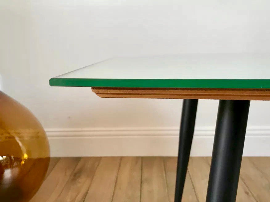 Table basse design miroir et pieds compas années 50
