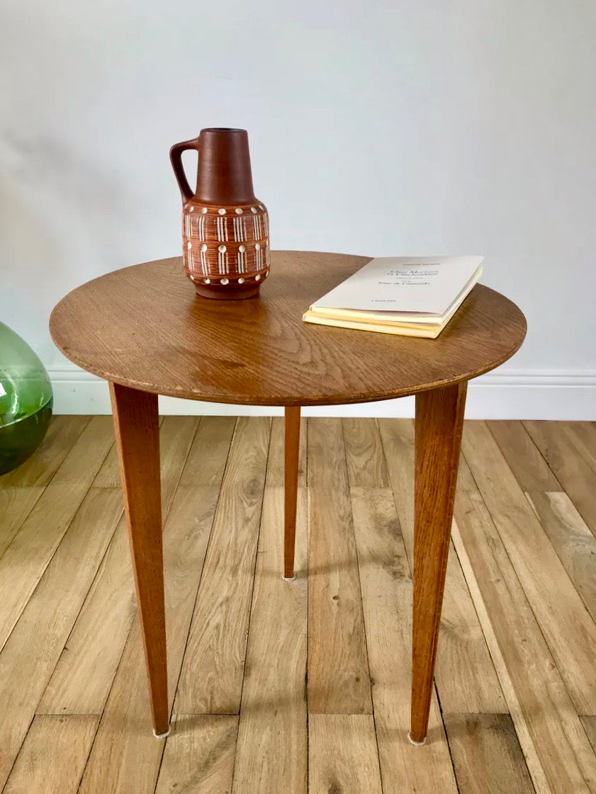 Table d'appoint tripode en placage de bois années 50-60