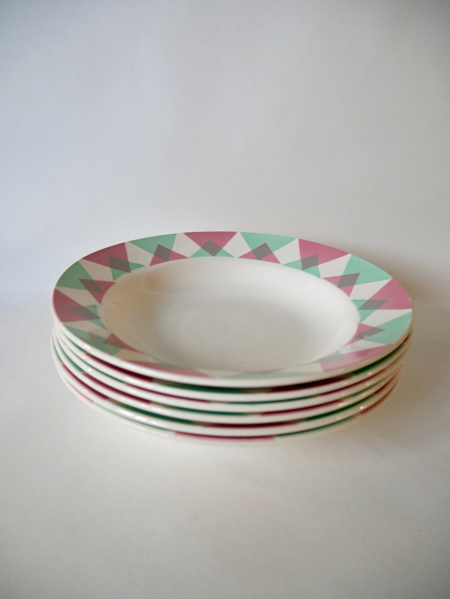 Lot de 6 assiettes creuses Digoin Sarreguemines modèle Arlequin années 50-60