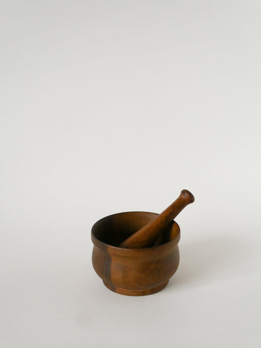 Mortier et pilon en bois d'olivier, Vintage