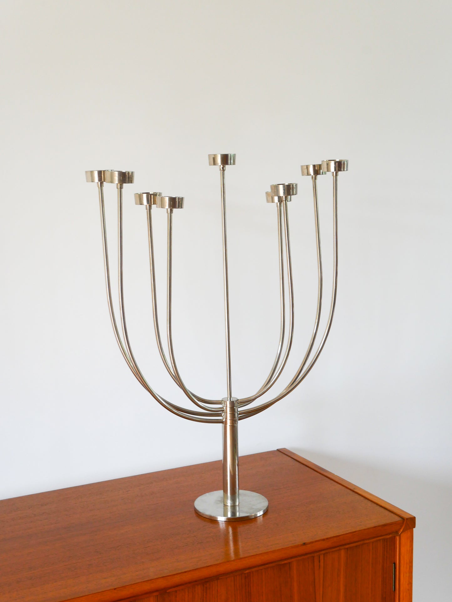 Chandelier à 9 branches en acier brossé, couleur Chrome, Design, Habitat, 1980