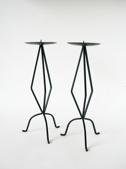 Paire de chandeliers sculpturaux en fer forgé, Brutalistes, 1970