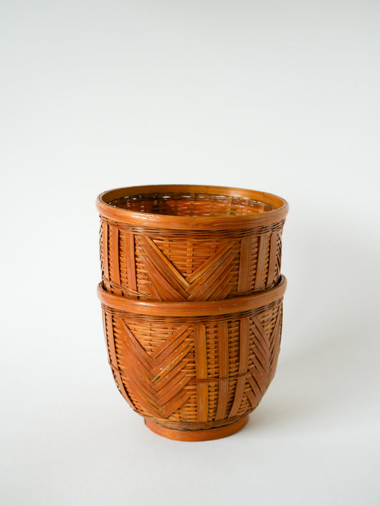 Paire de cache-pots en osier / rotin, 1970