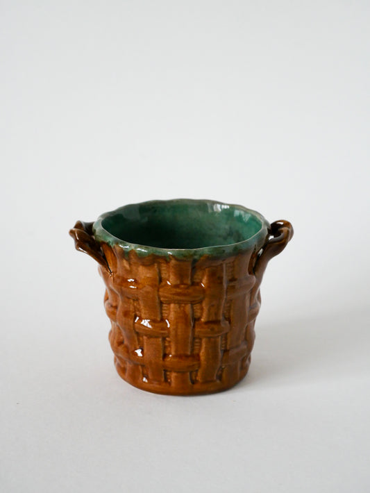 Cache-pot en barbotine, imitation bambou, 1970