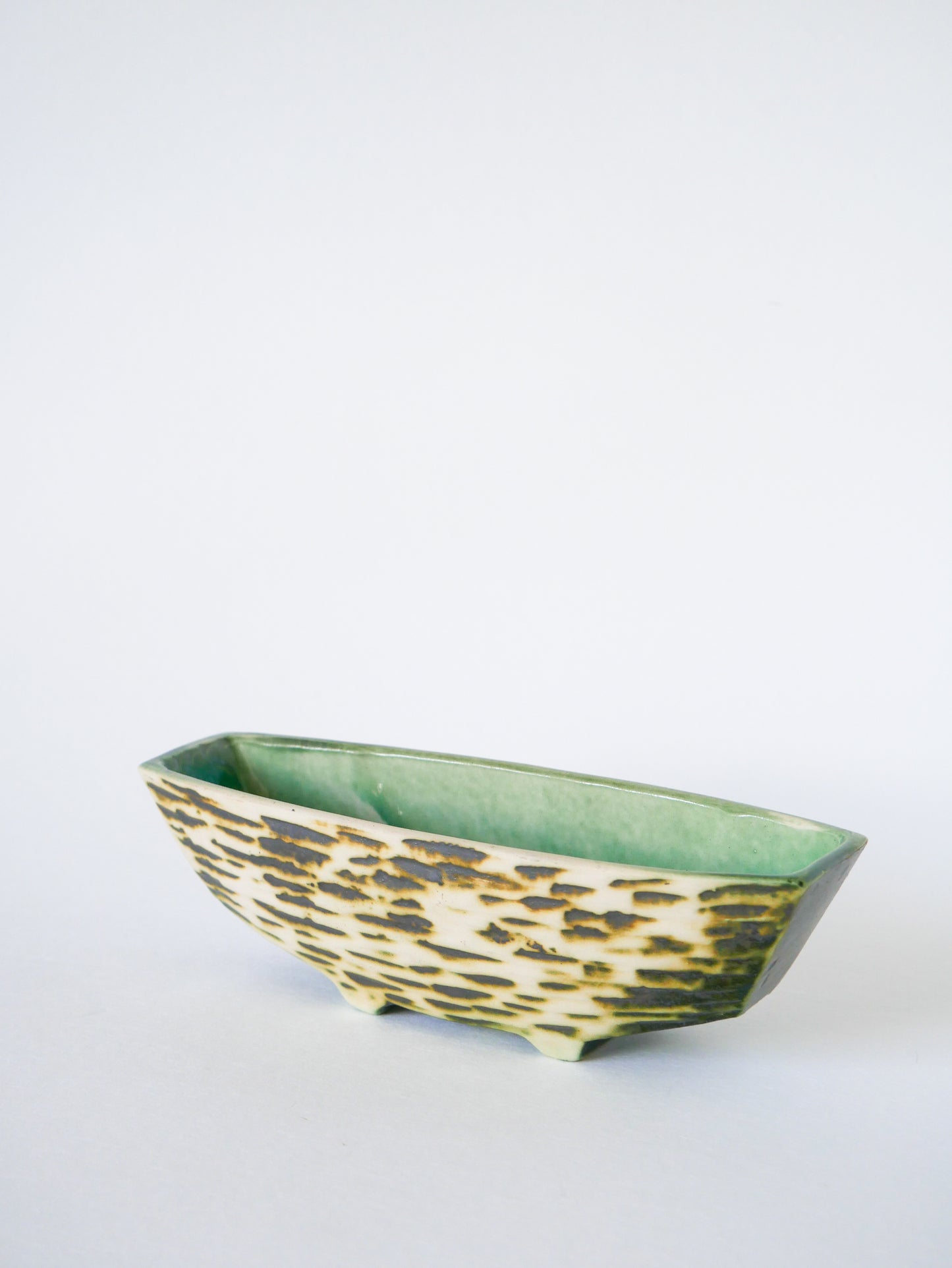 Mini jardinière en céramique sur pieds, Vert, Design, 1970