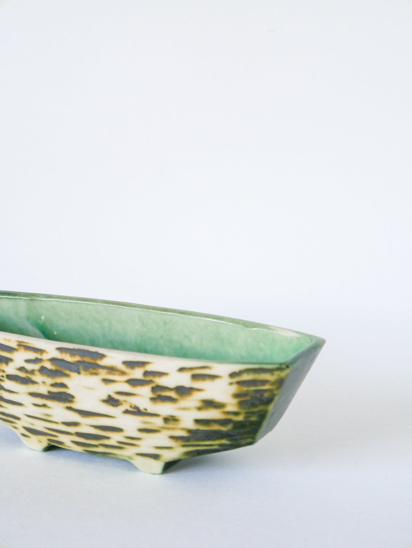 Mini jardinière en céramique sur pieds, Vert, Design, 1970