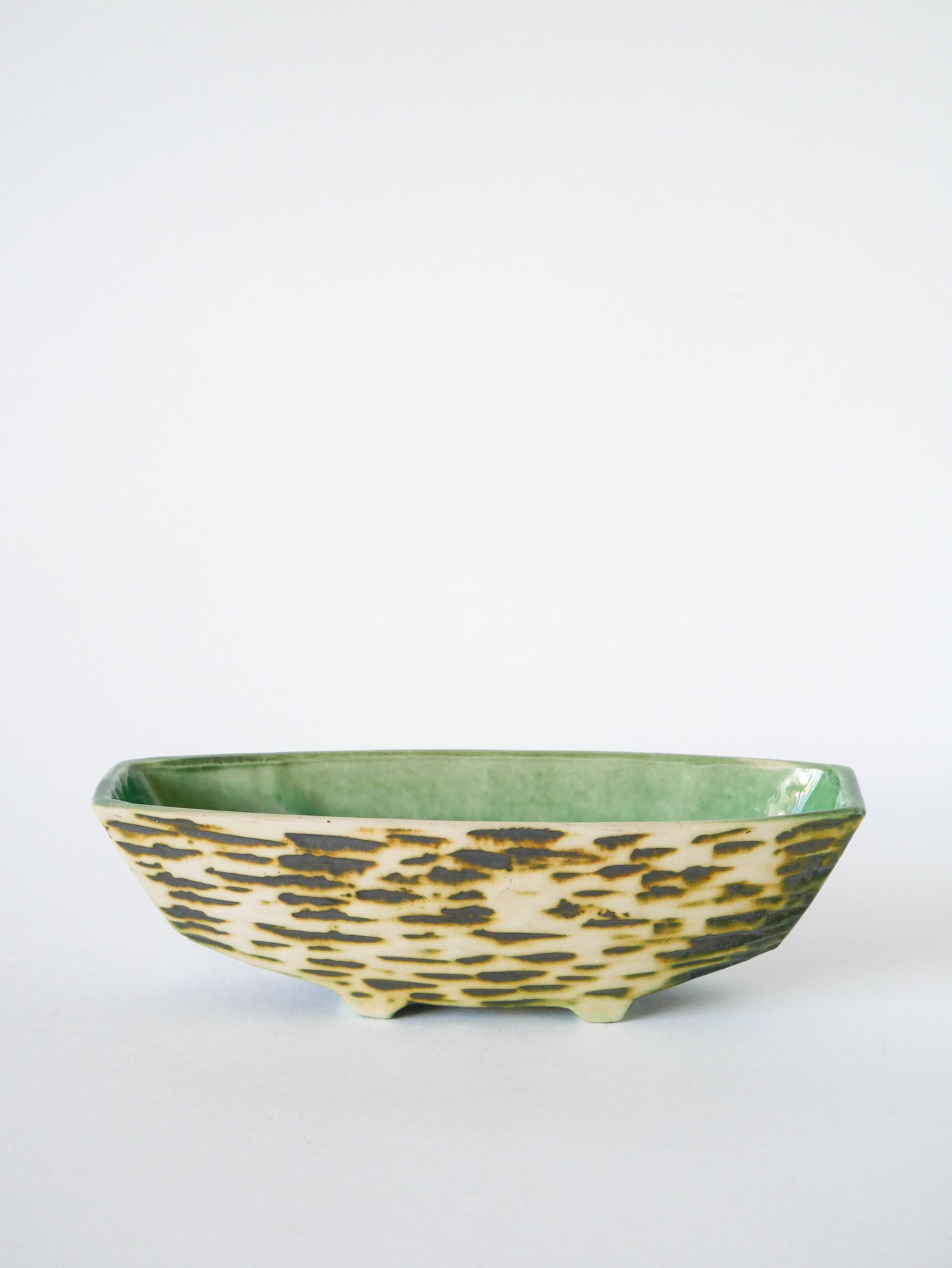 Mini jardinière en céramique sur pieds, Vert, Design, 1970