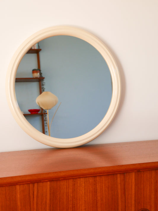 Grand miroir en plastique, Ivoire, Design, 1970 - 50 cm