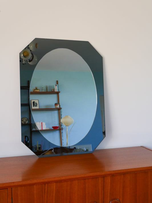 Grand miroir en verre fumé, forme hexagonale, Design, 1970